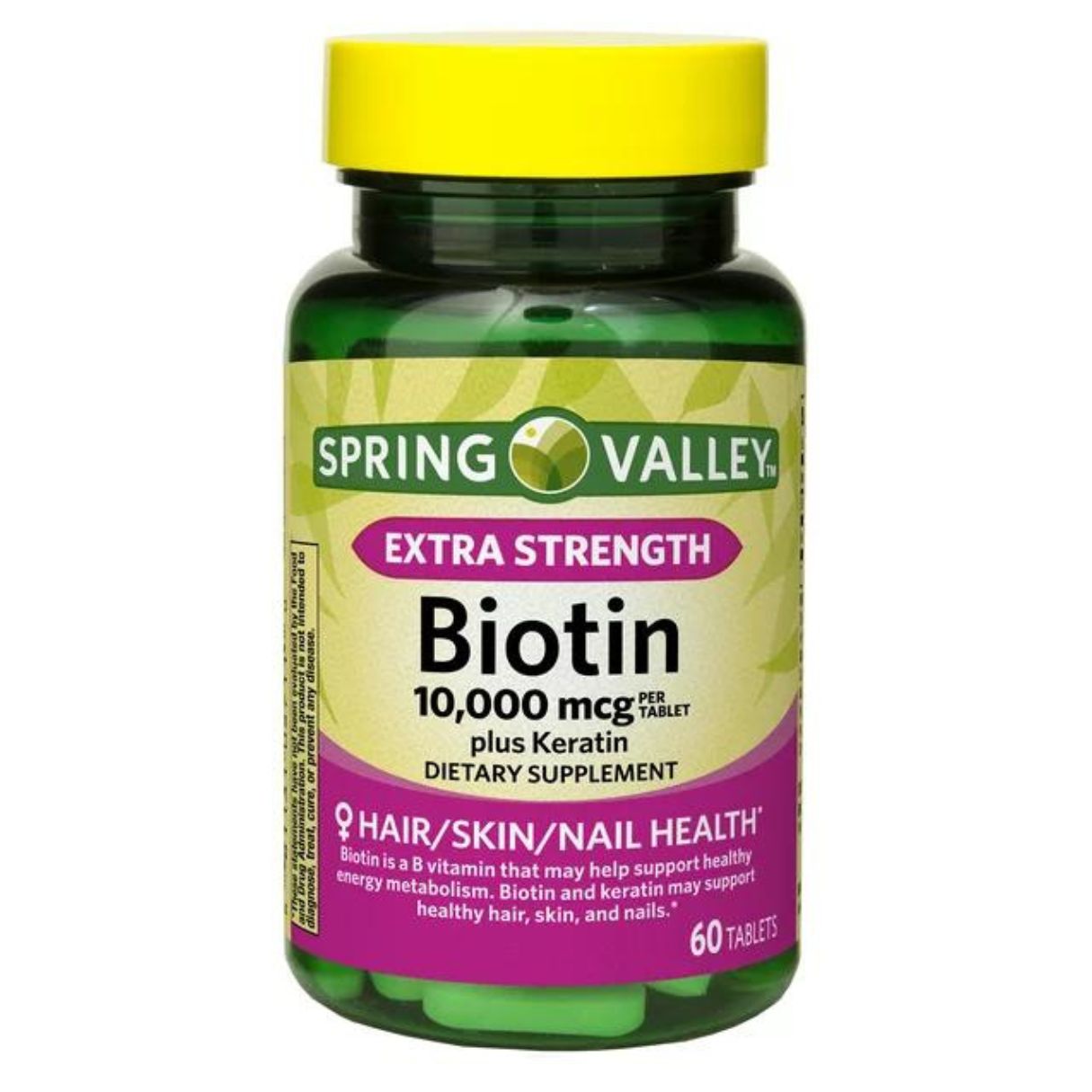 Spring Valley Extra Strength Biotin Plus Keratin Tablets Dietary Supplement 10,000mcg - 60 tablets