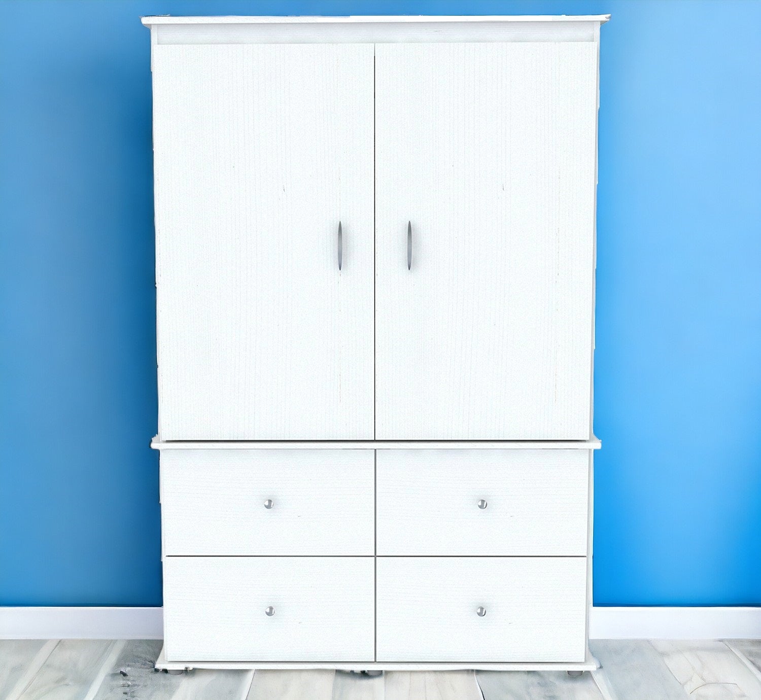 47" White Melamine Mirrored Four Drawer Combo Dresser