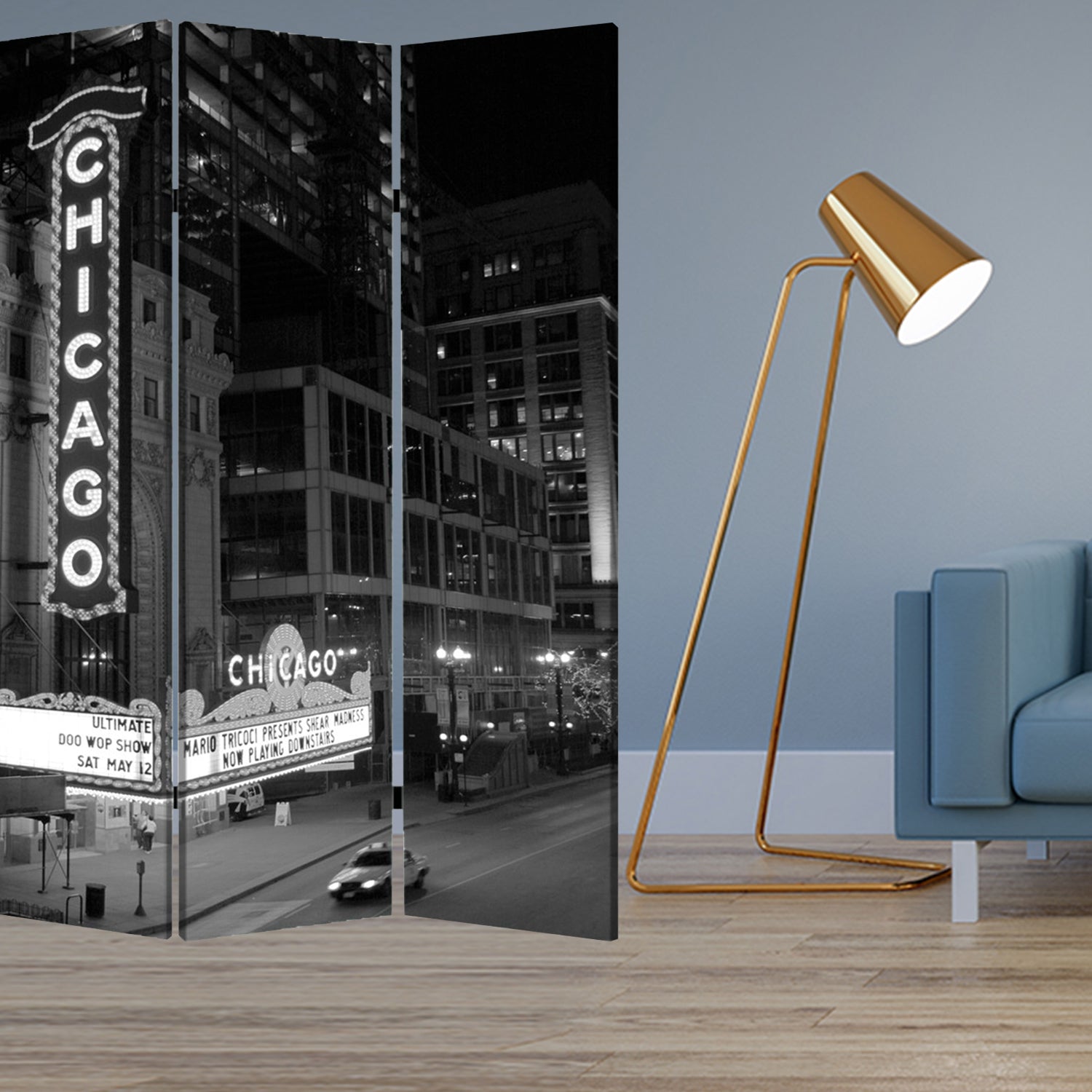 48" X 72" Multi Color Wood Canvas Chicago  Screen