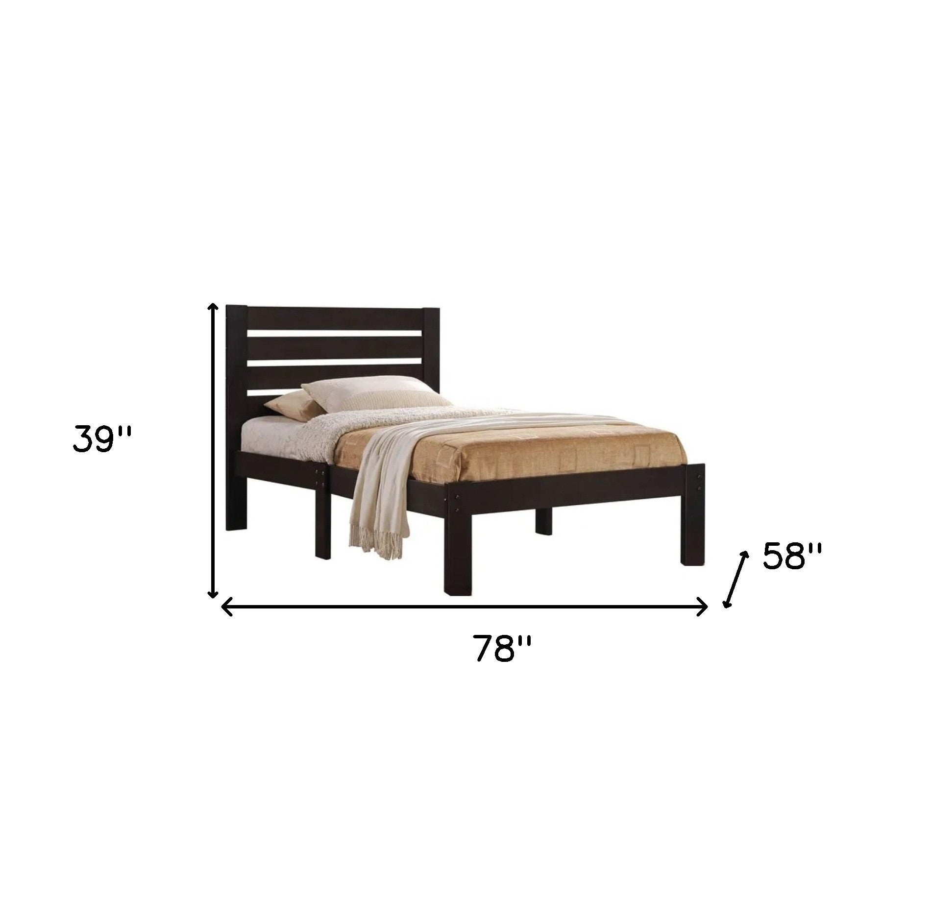 Popular Espresso Queen Size Slat Wood Bed