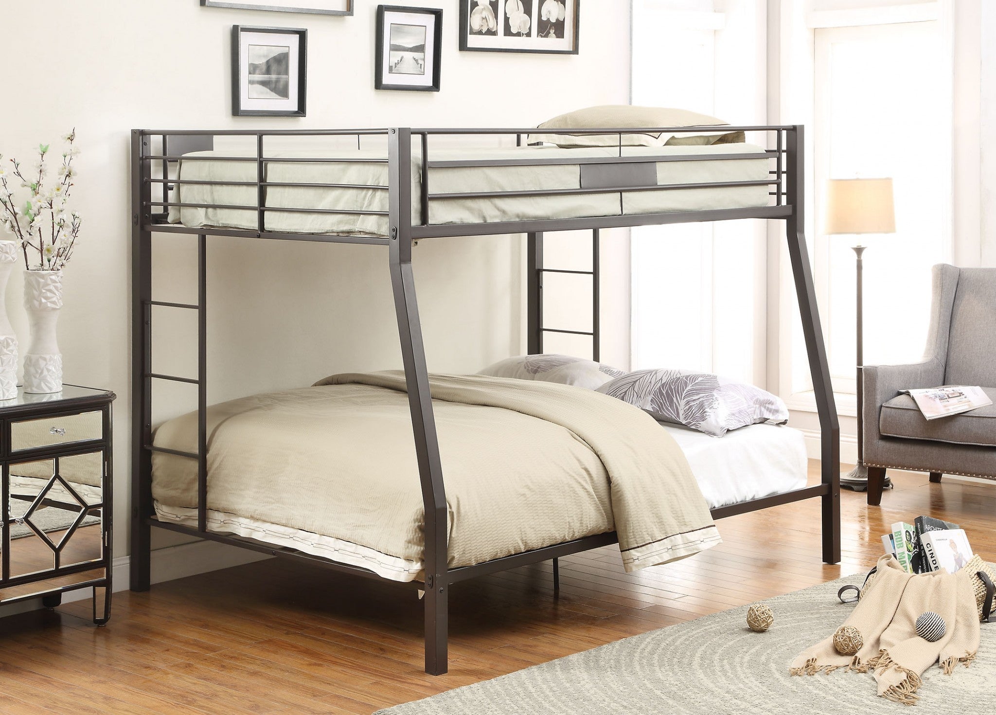 83" X 63" X 65" Sandy Black Metal Twin Xl Over Queen Bunk Bed