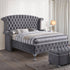 King Tufted Gray Upholstered Velvet Bed With Nailhead Trim