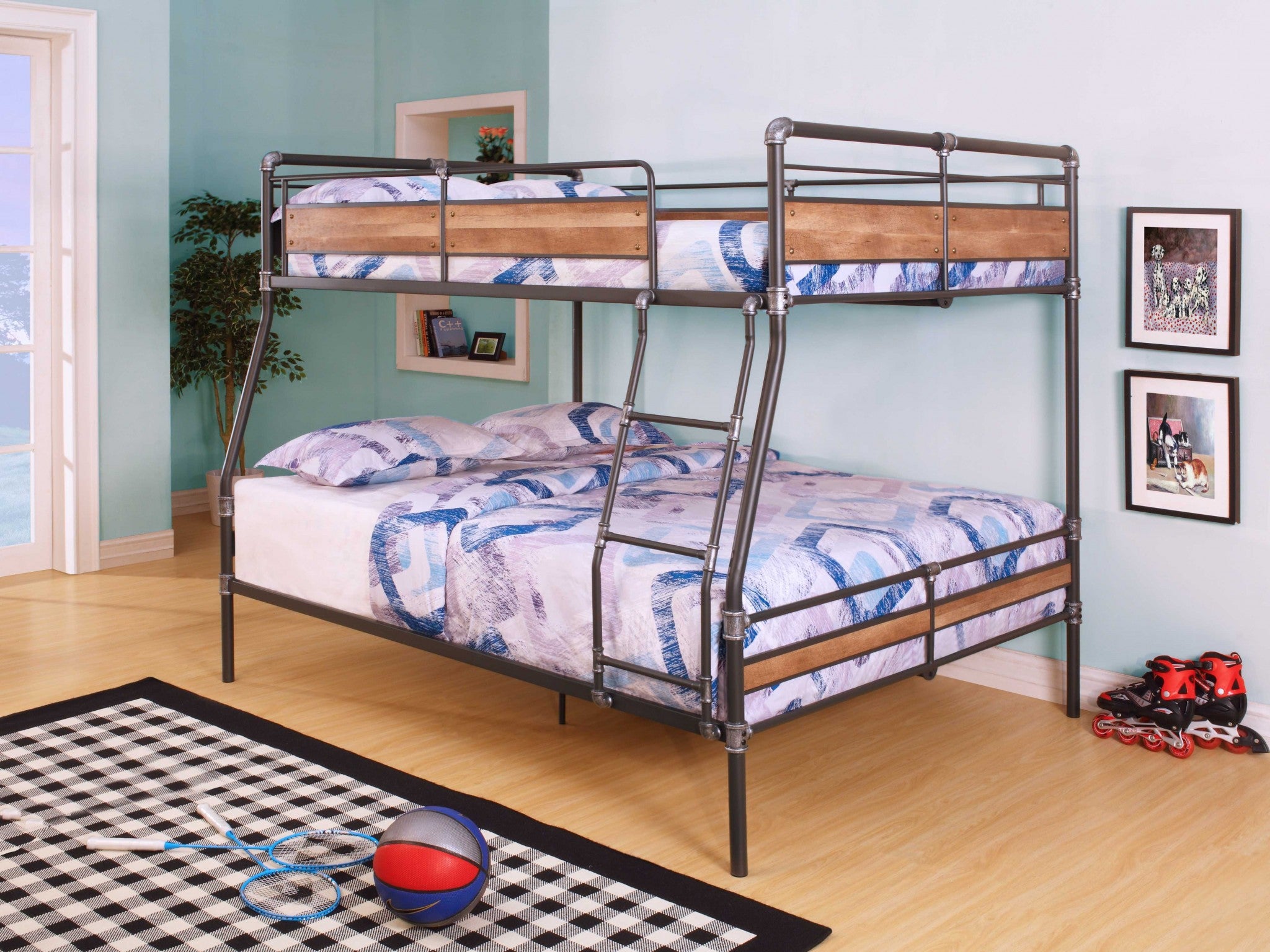 83" X 65" X 68" Sandy Black  Dark Bronze Handbrushed Queen Over Queen Bunk Bed