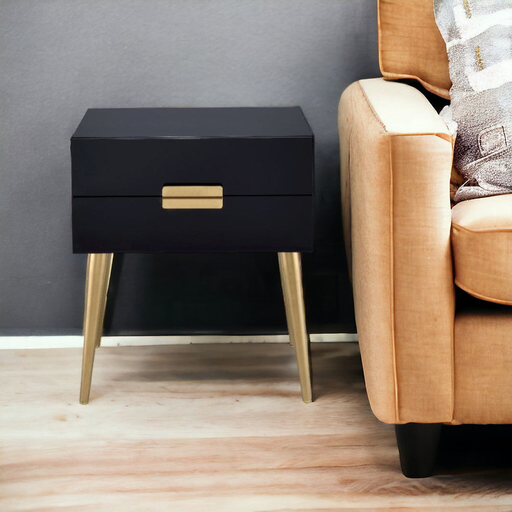 24" Black and Gold End Table With Two Drawers