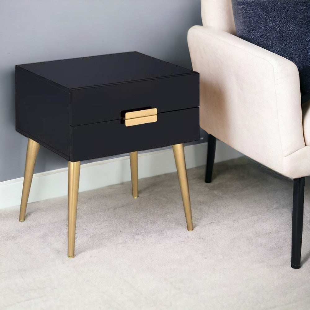 24" Black and Gold End Table With Two Drawers