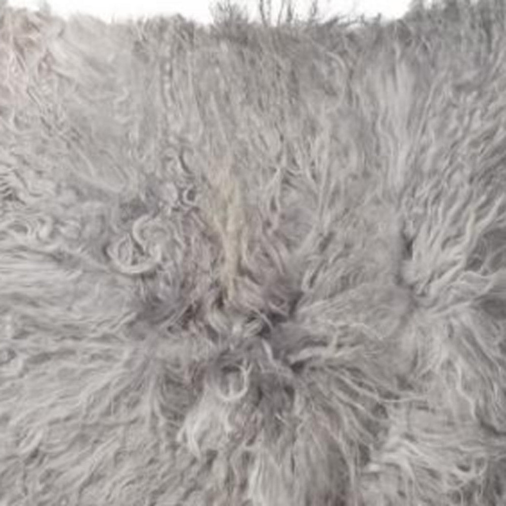 18" Gray Sheepskin Throw Pillow