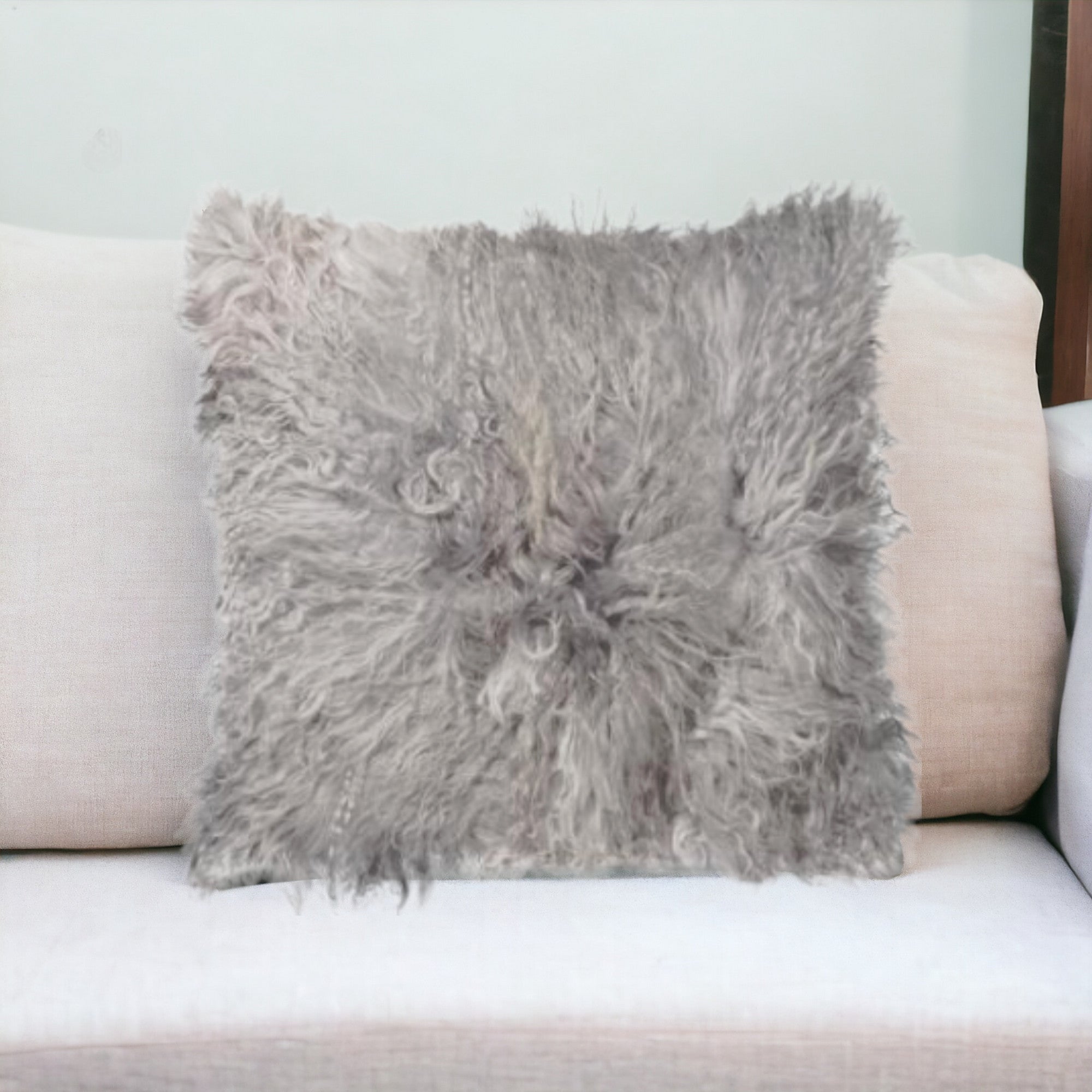 18" Gray Sheepskin Throw Pillow