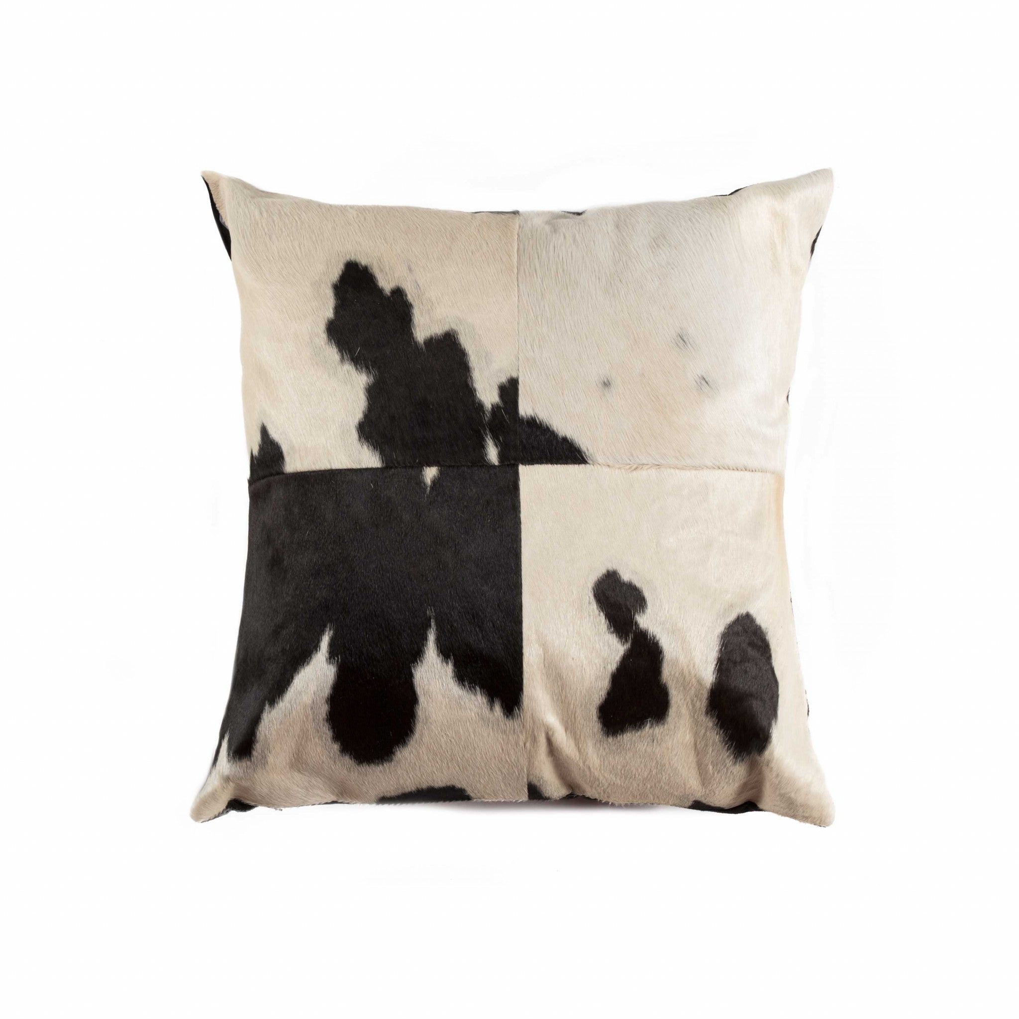 18" Black and White Cowhide Throw Pillow