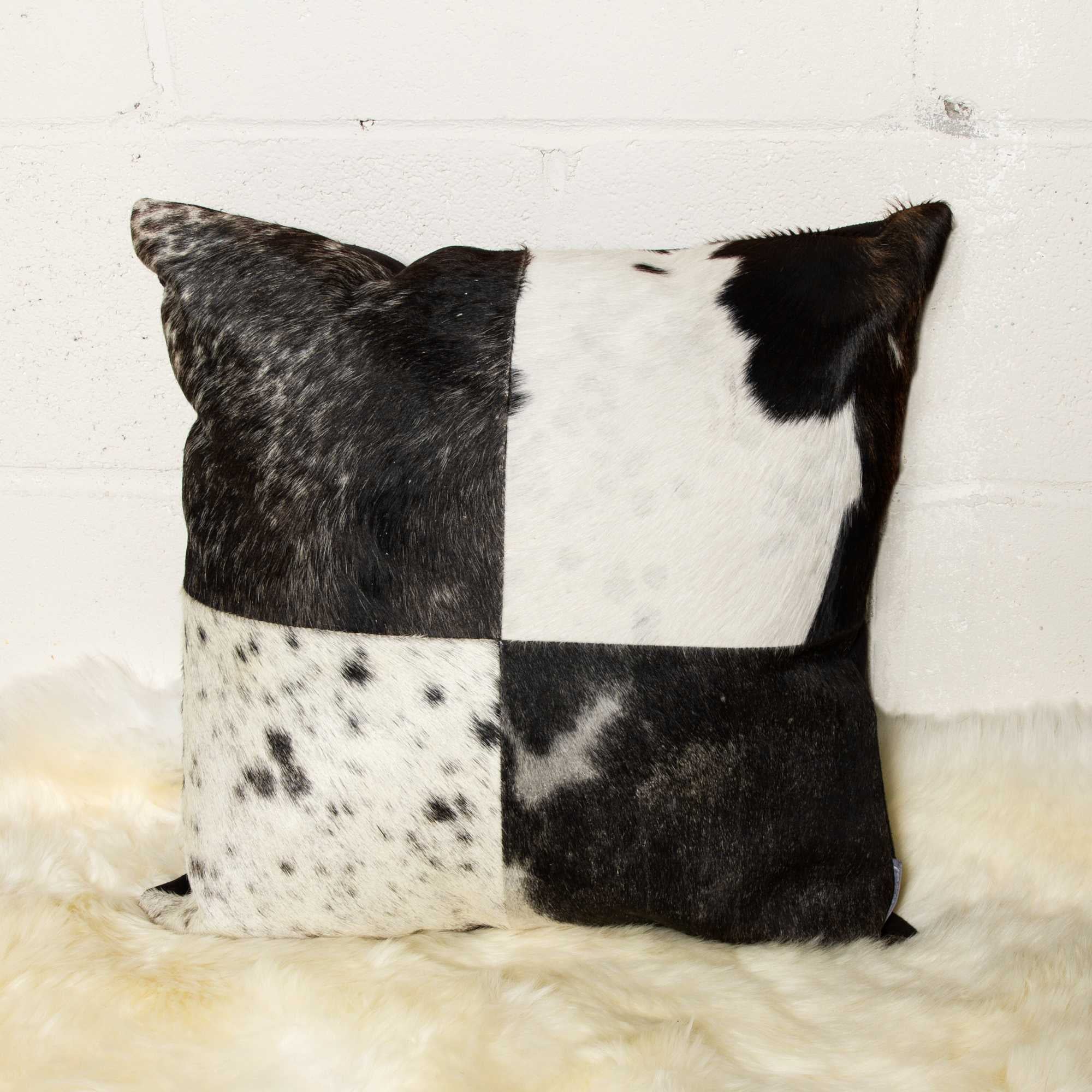 18" Black and White Cowhide Throw Pillow