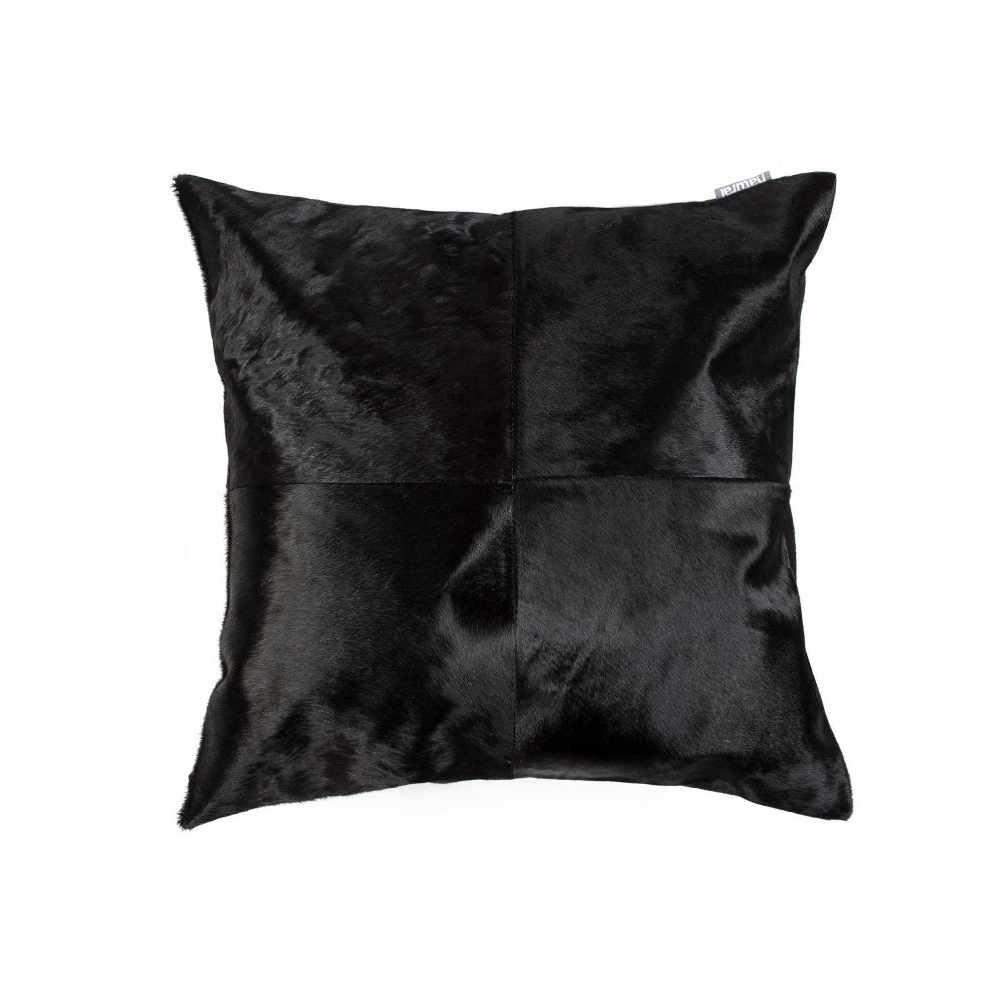 18" Black and White Cowhide Throw Pillow