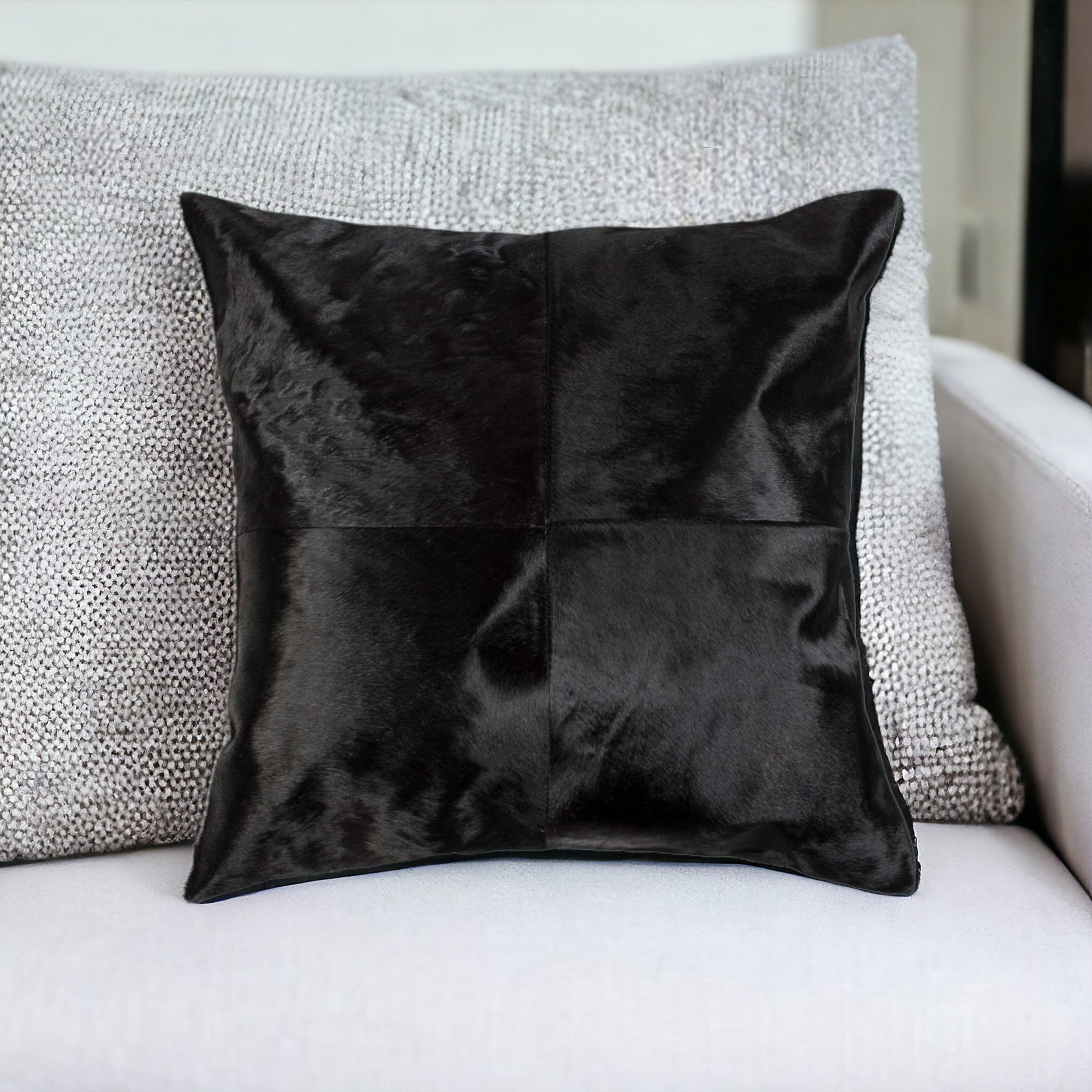 18" Black and White Cowhide Throw Pillow