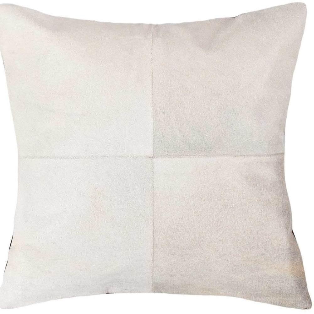 18" White Cowhide Throw Pillow