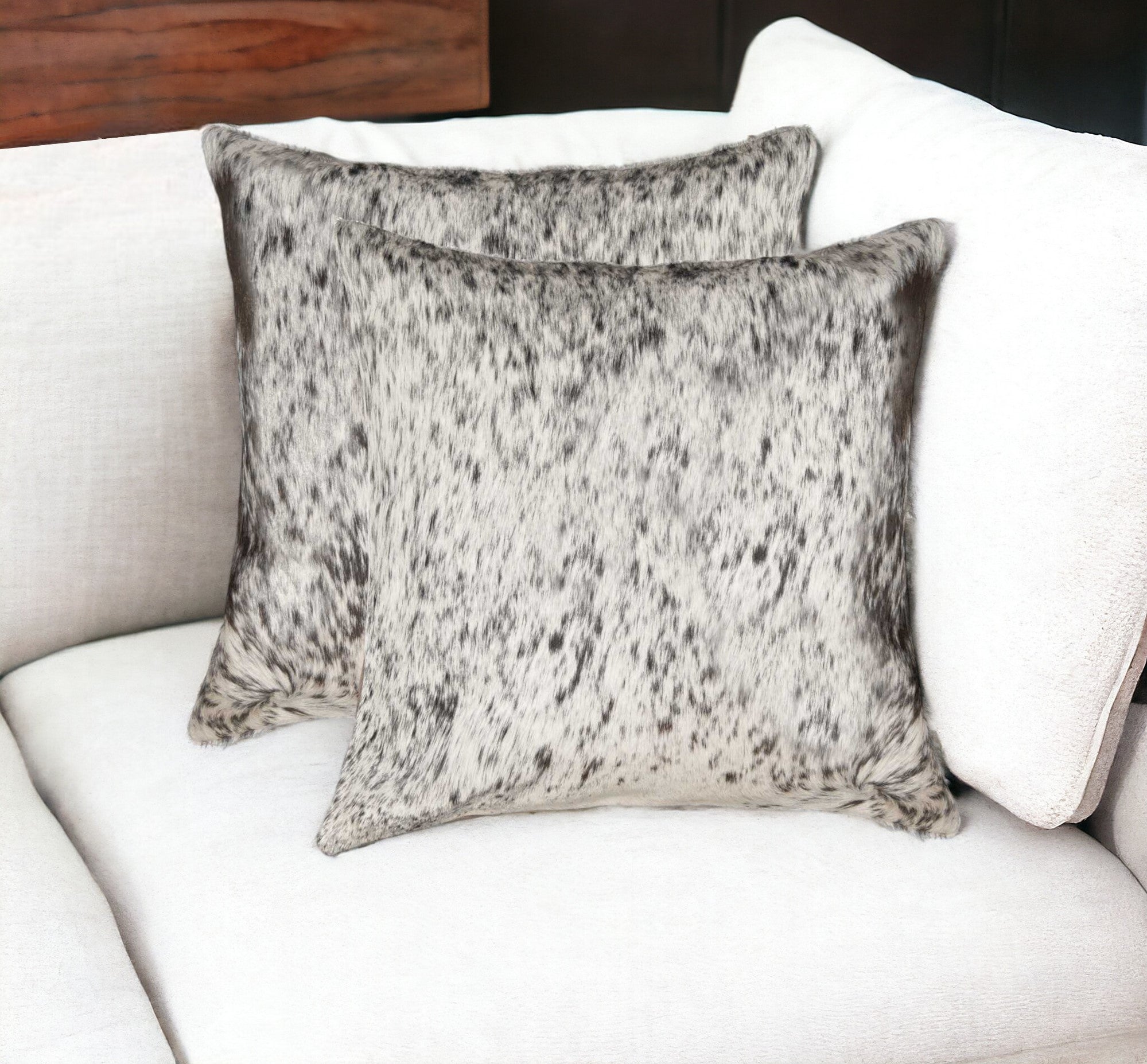 Set of Two 18" Brown and White Cowhide Throw Pillow