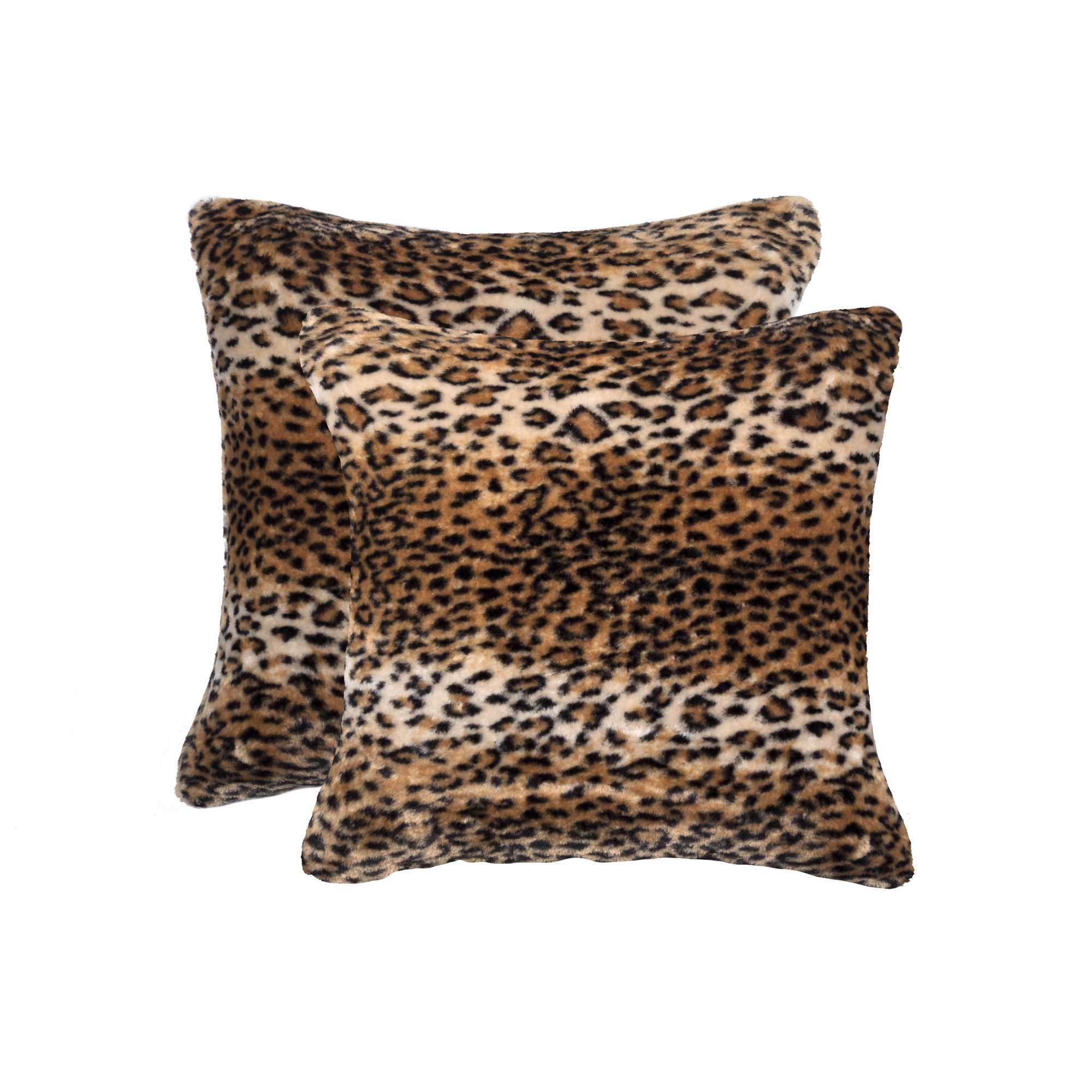 Set of Two 18" Black and Orange Faux Fur Throw Pillow