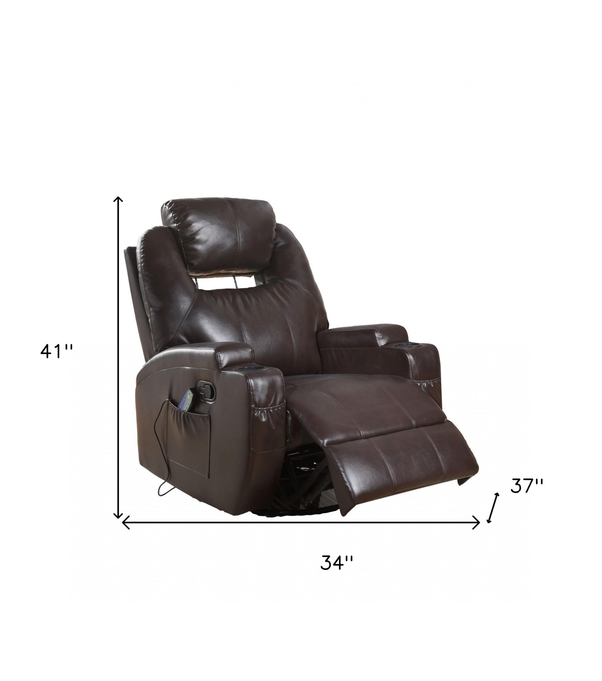 34" Brown Faux Leather Heated Massge Home Theater Recliner