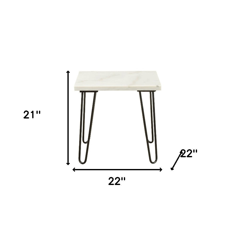 21" White Faux Marble End Table