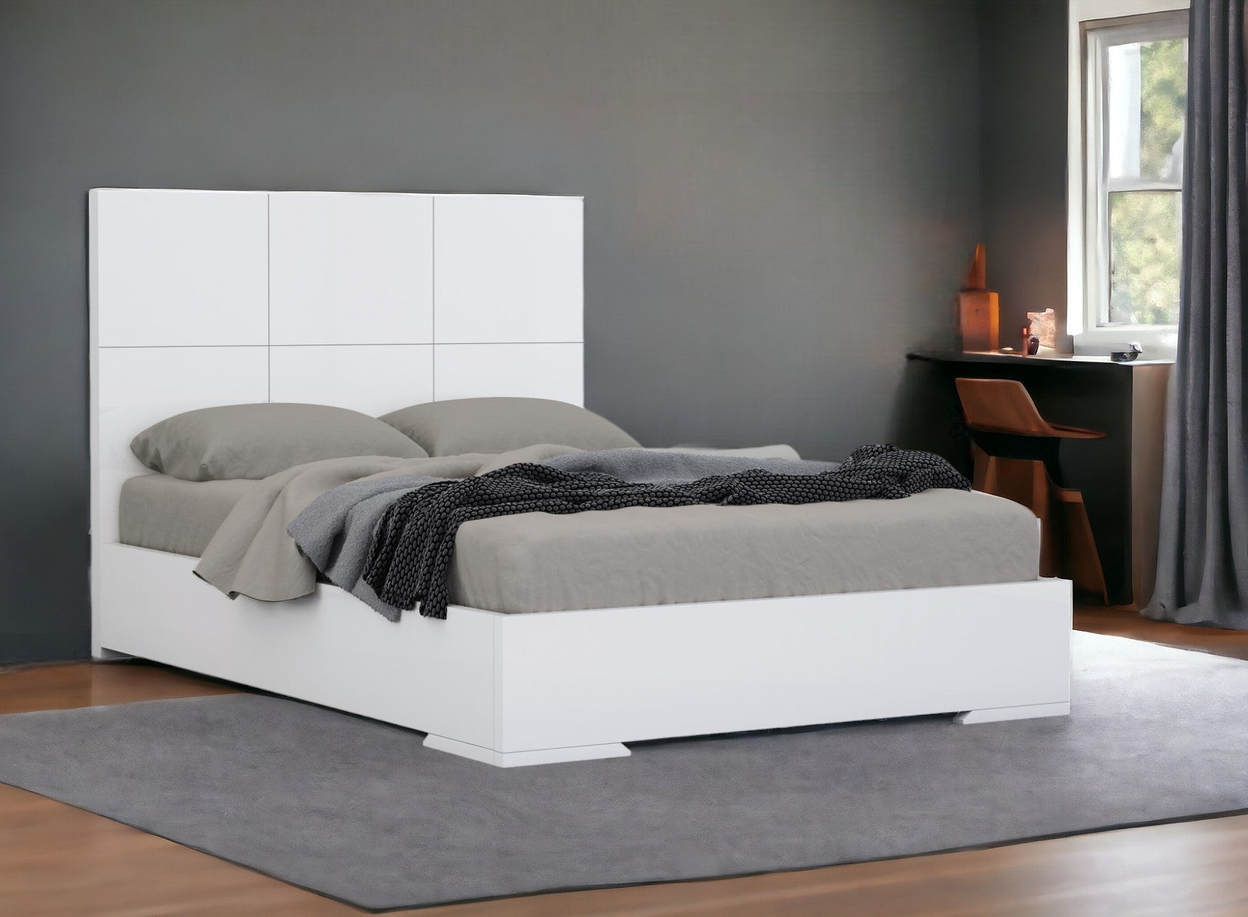 White Contemporary King Bed Frame