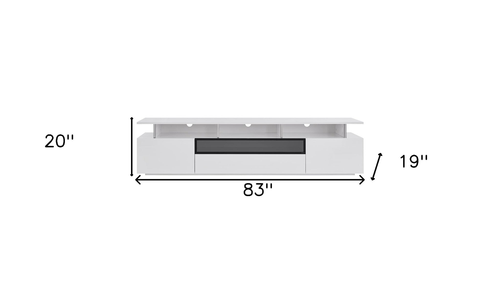 Tv Unit High Gloss White With Gray Glass Middle Drawer 2 Drawers And 2 Doors