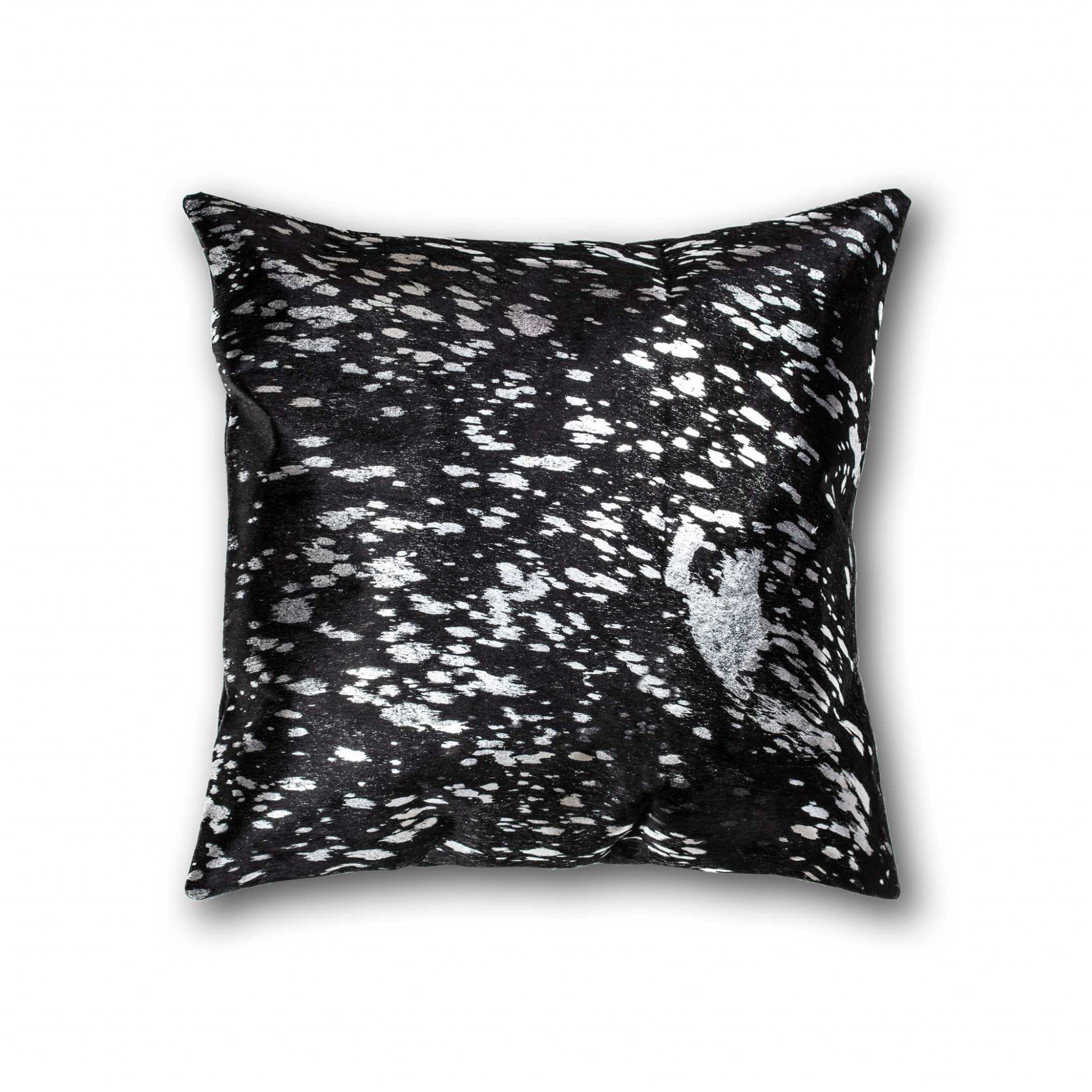 18" X 18" X 5" Black And Silver Torino Kobe Cowhide  Pillow