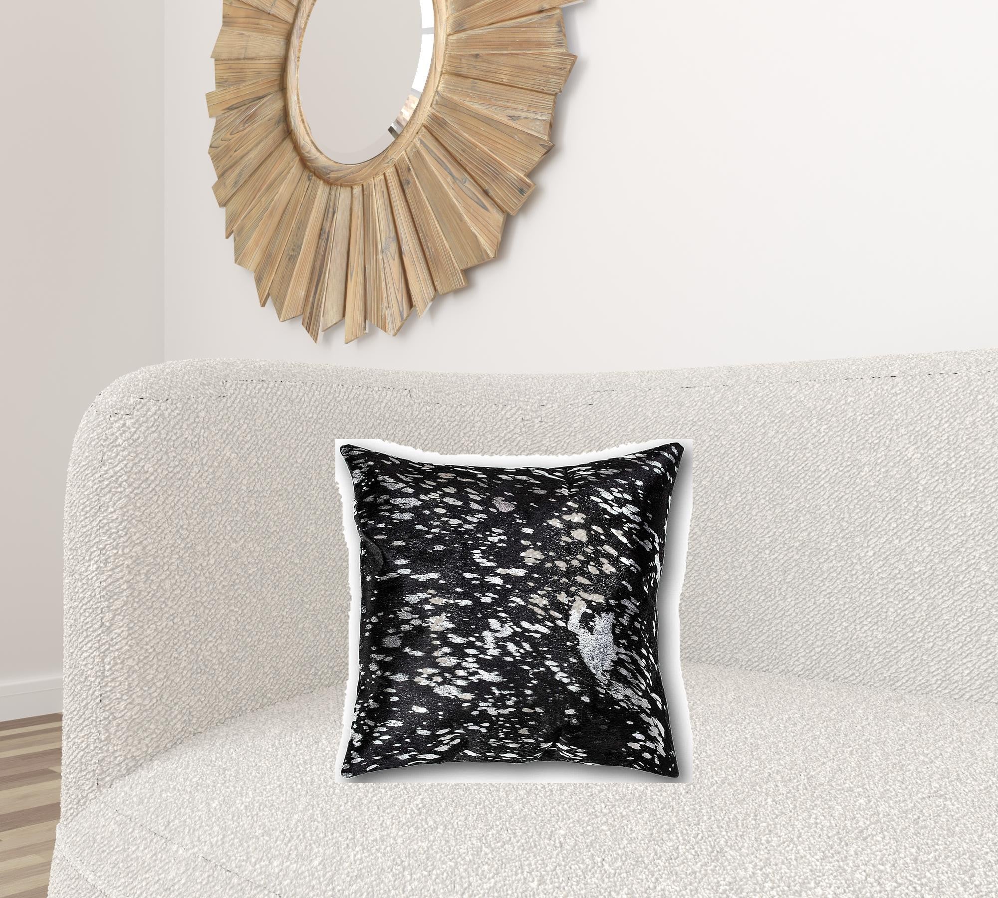 18" X 18" X 5" Black And Silver Torino Kobe Cowhide  Pillow