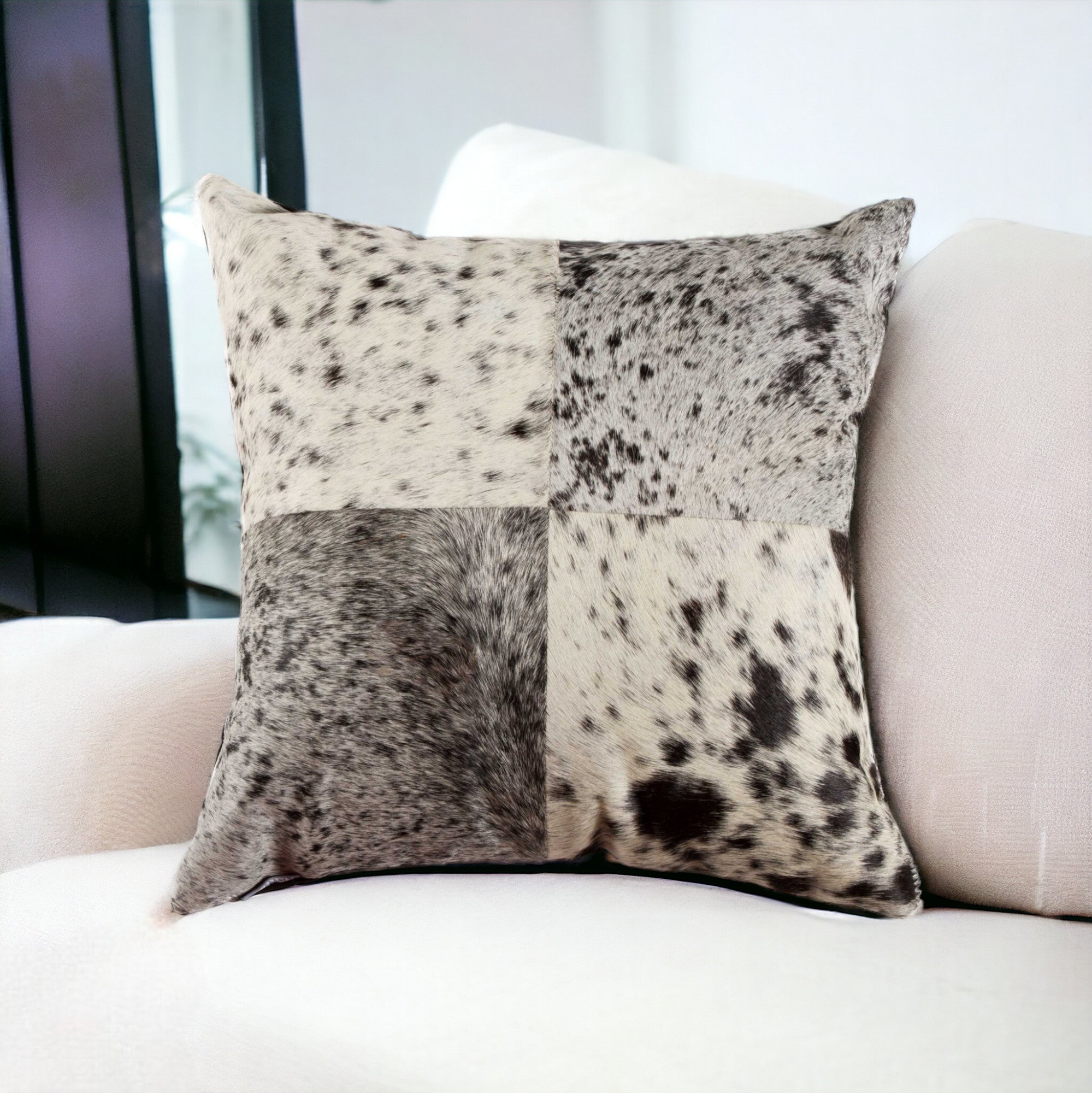 18" White Cowhide Throw Pillow