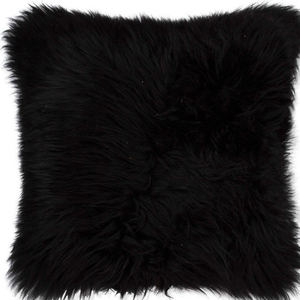 18" Black Sheepskin Throw Pillow