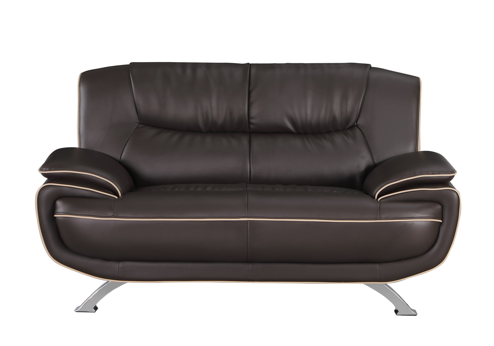64" Brown And Silver Faux Leather Love Seat