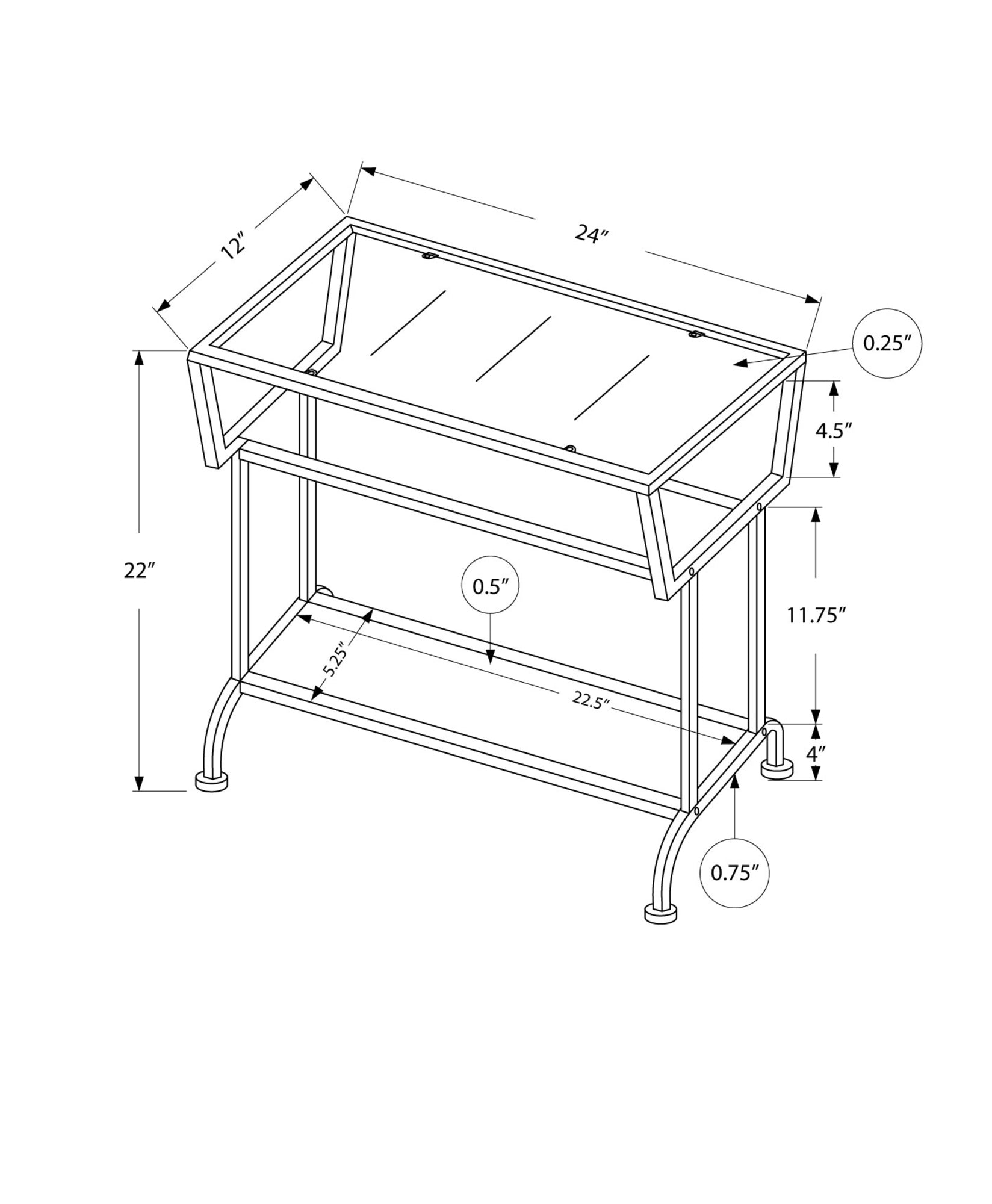 24" Clear And Silver Glass Console Table With Storage