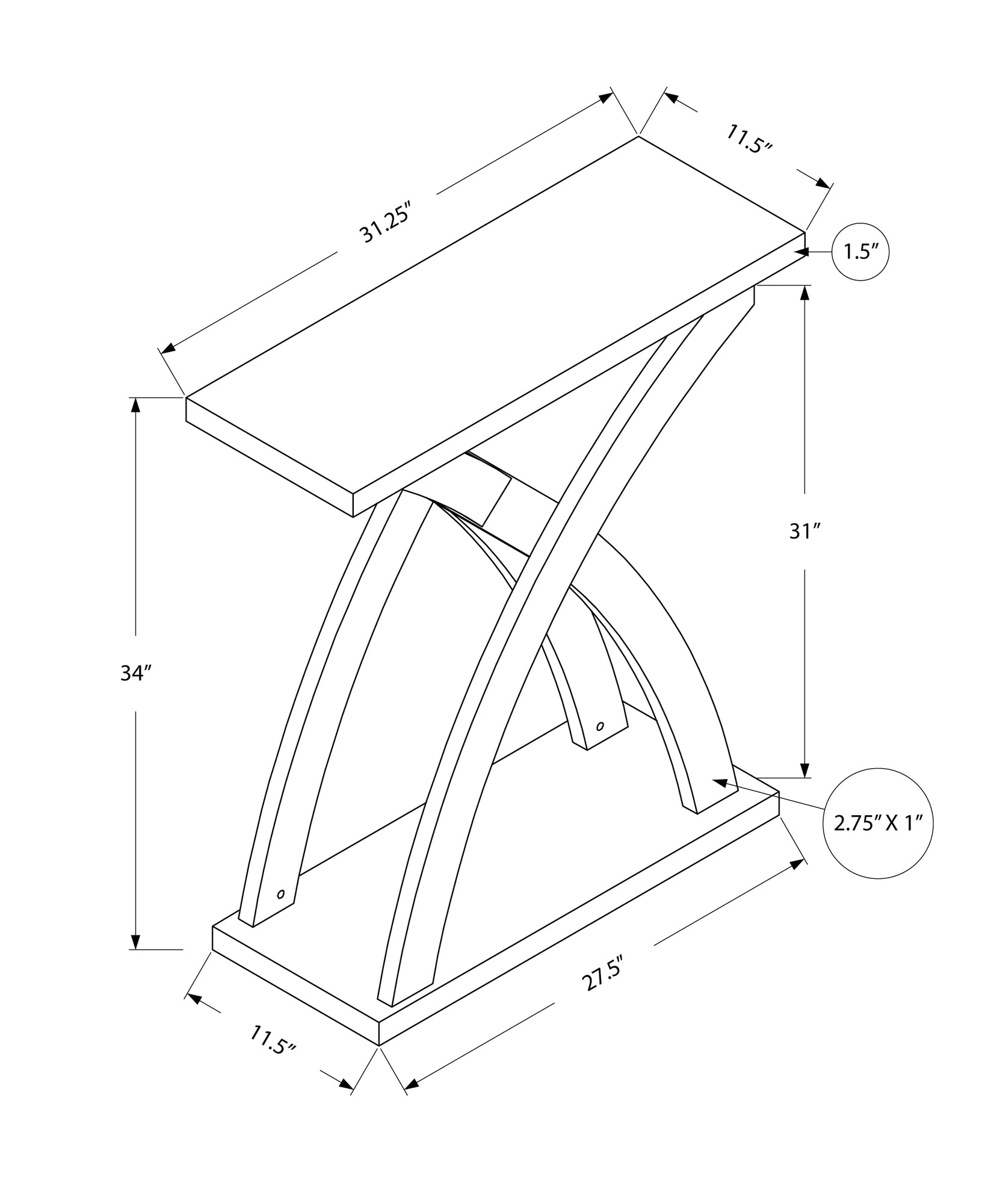 31" Espresso Cross Leg Console Table With Storage