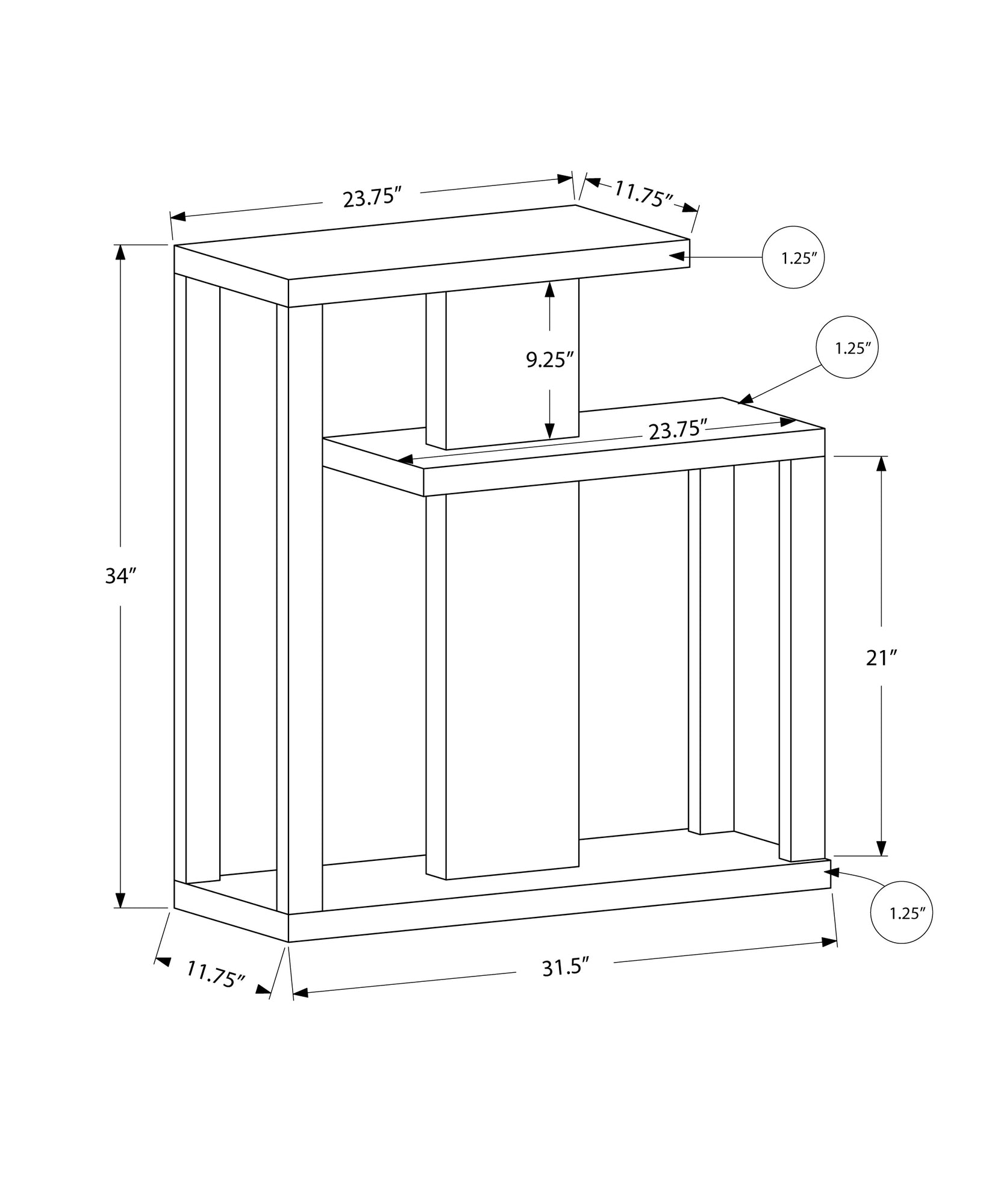 32" Espresso Free form Floor Shelf Console Table With Storage