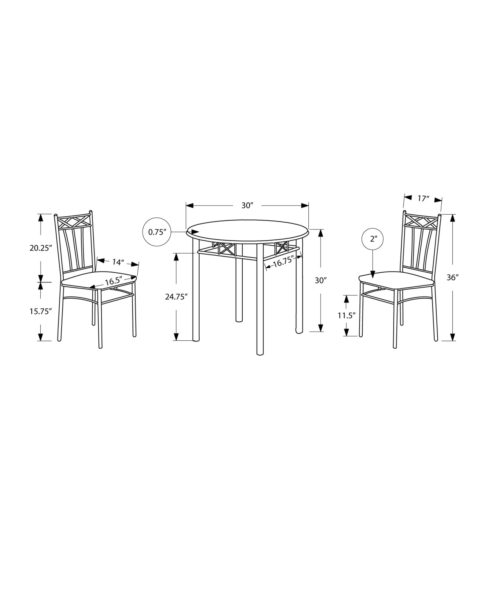 64" X 64" X 102" Cappuccinowithsilver  Metal  3Pcs Dining Set