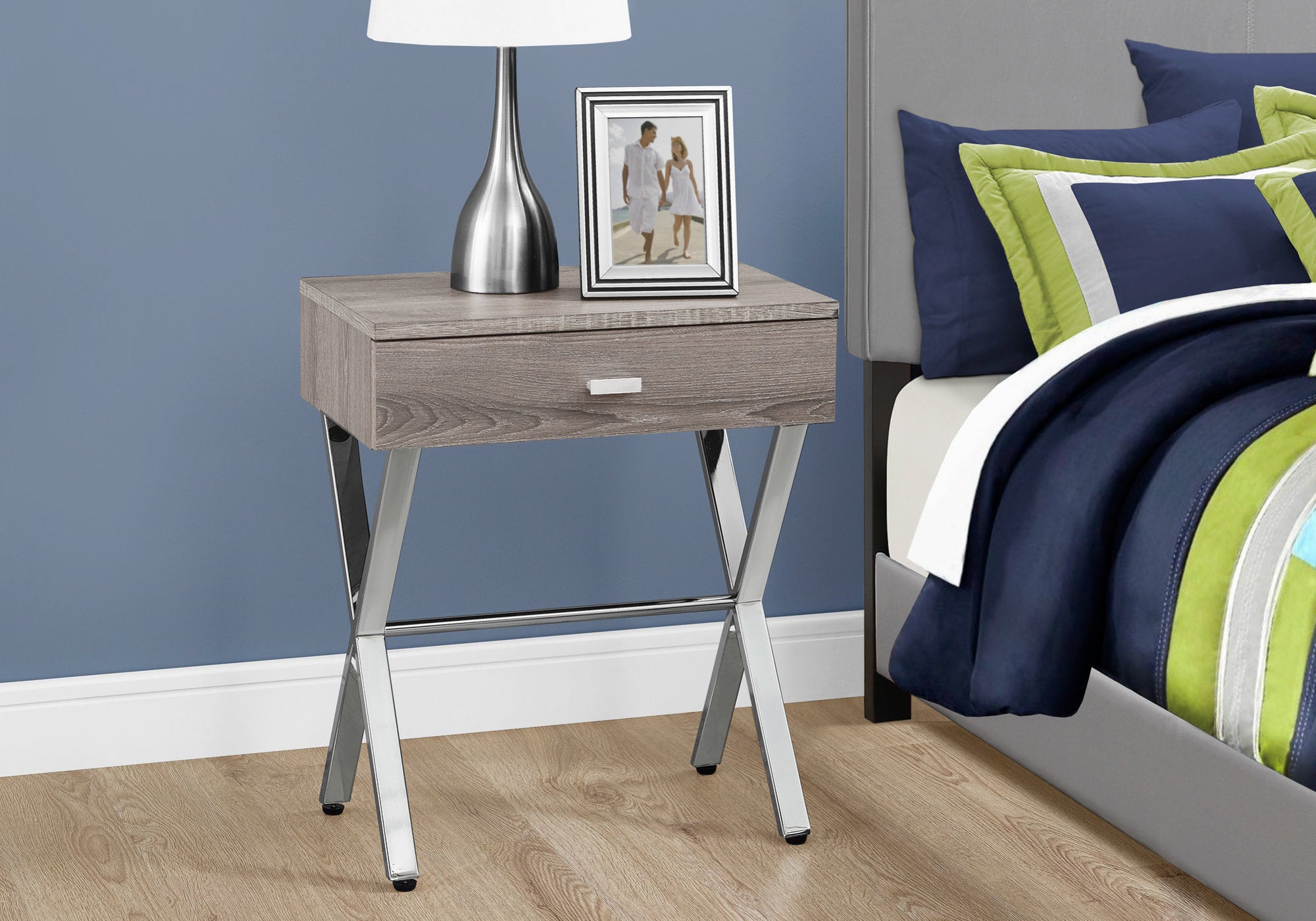 22" Silver And White End Table With Drawer