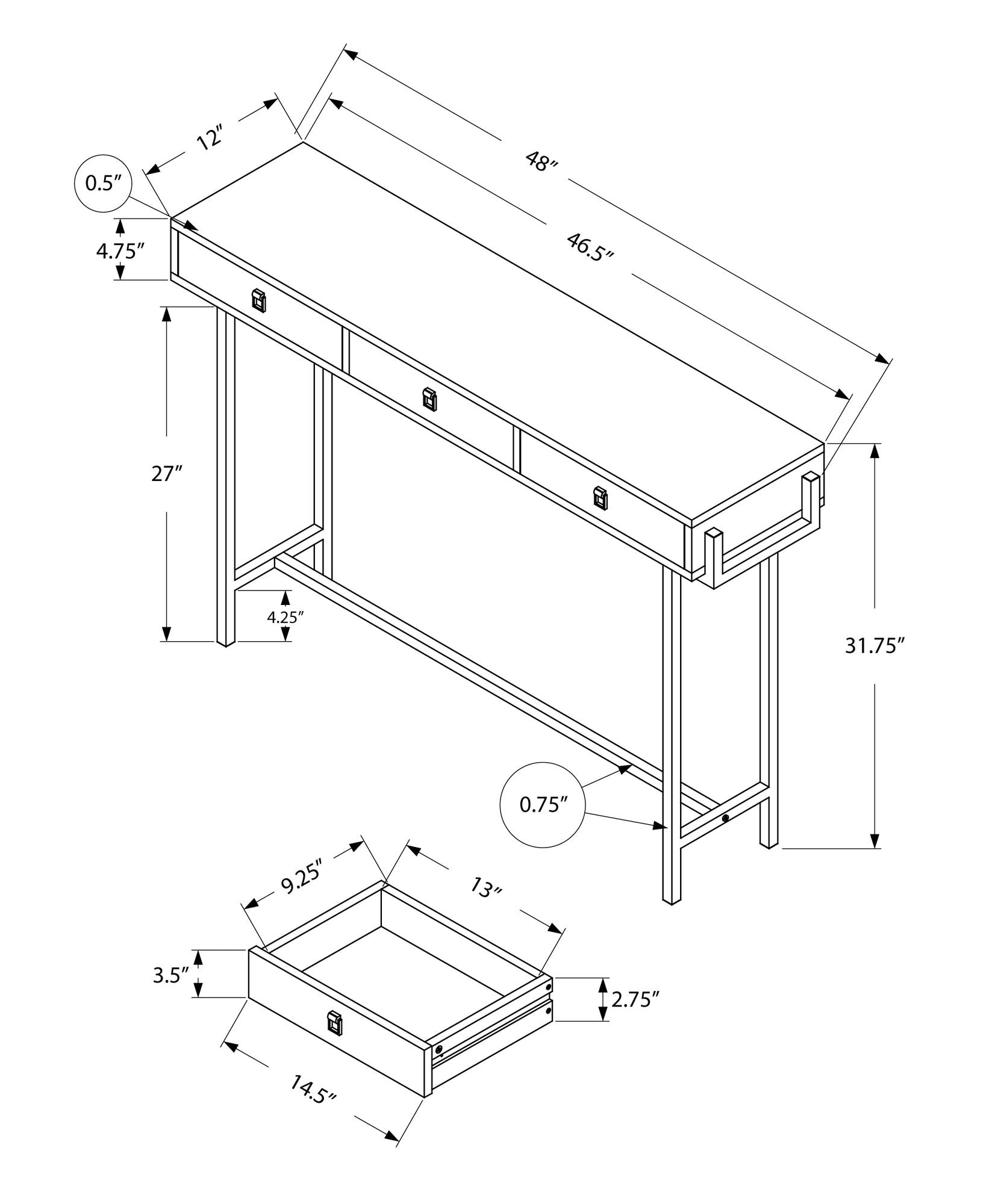 48" Taupe And Silver Console Table