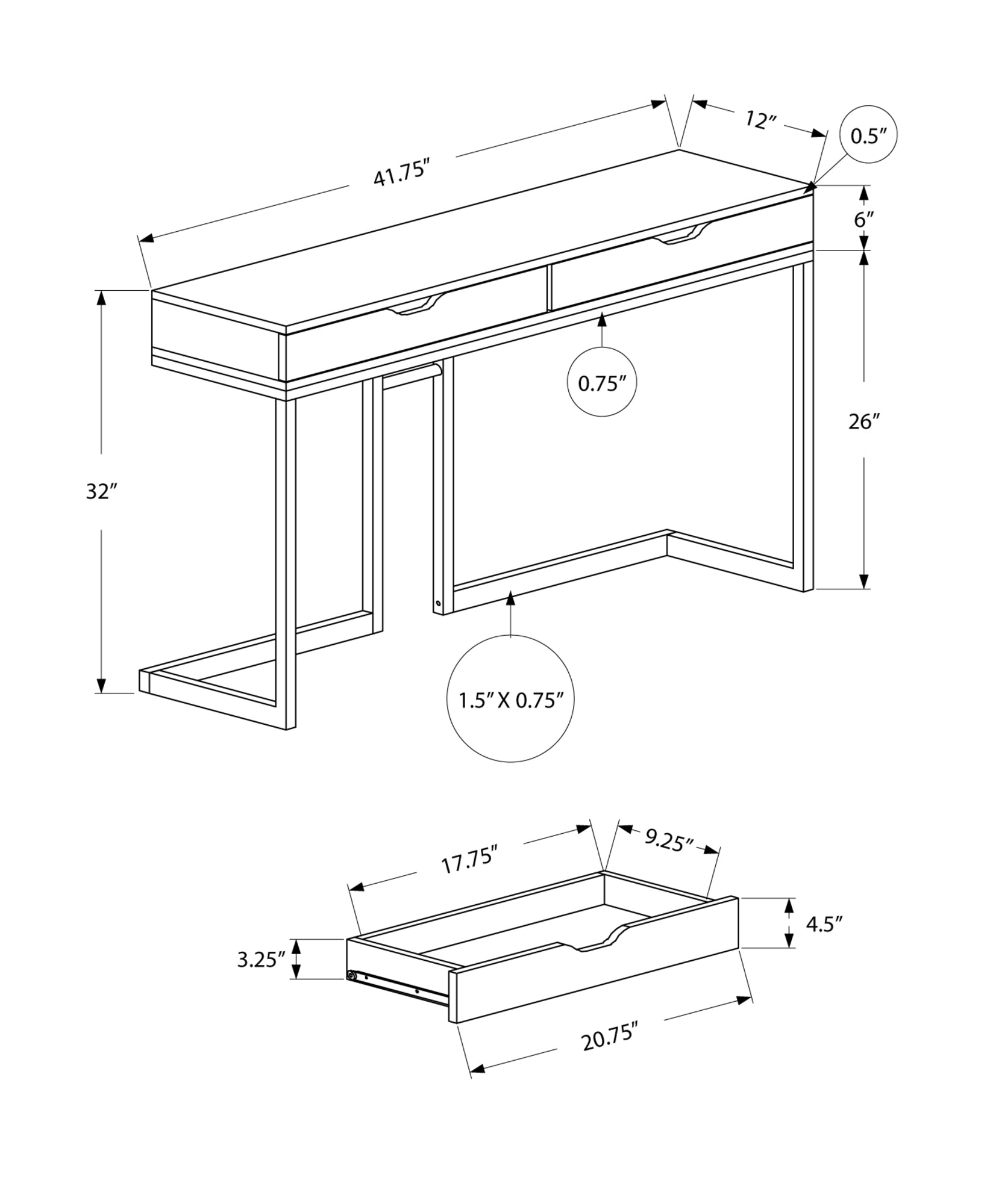 42" Brown And Black Frame Console Table