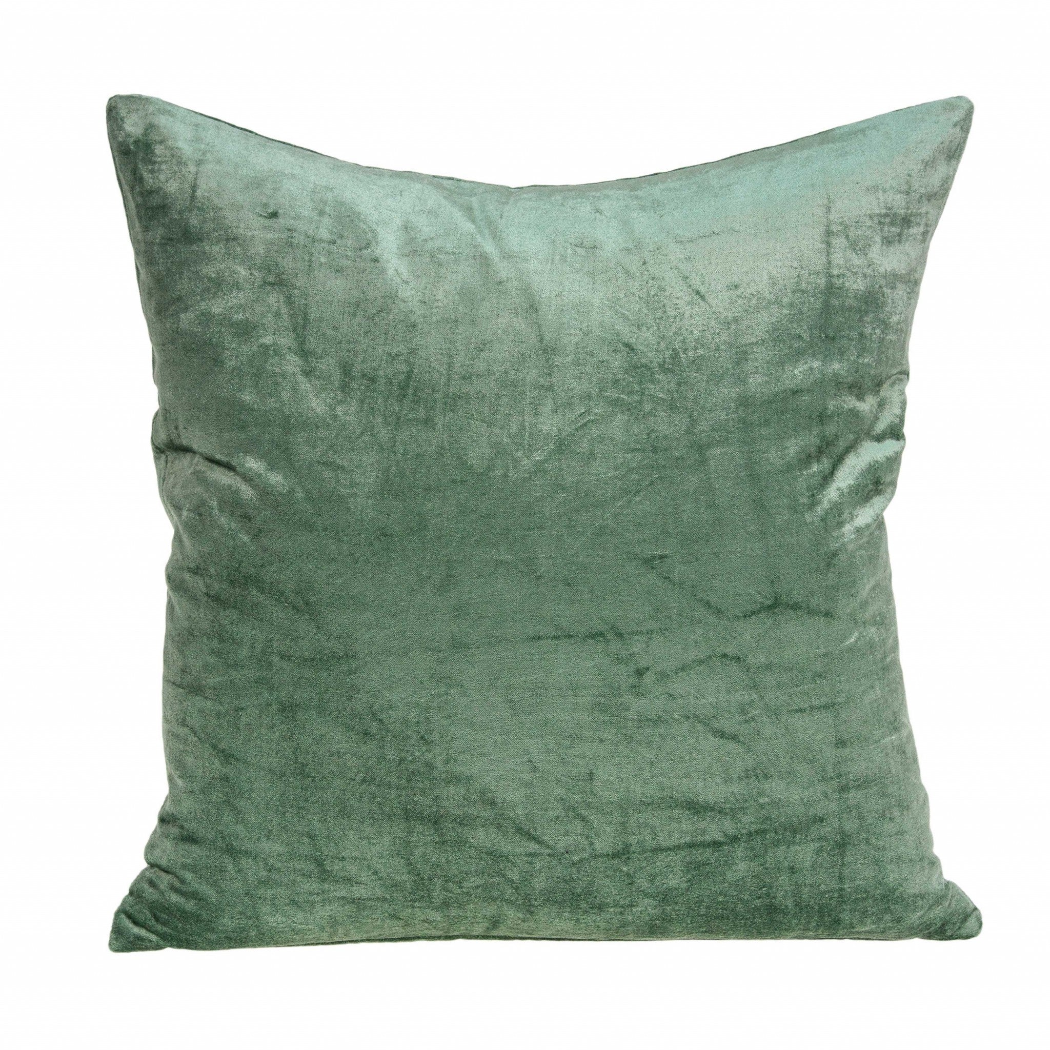 18" X 7" X 18" Transitional Green Solid Pillow Cover With Poly Insert