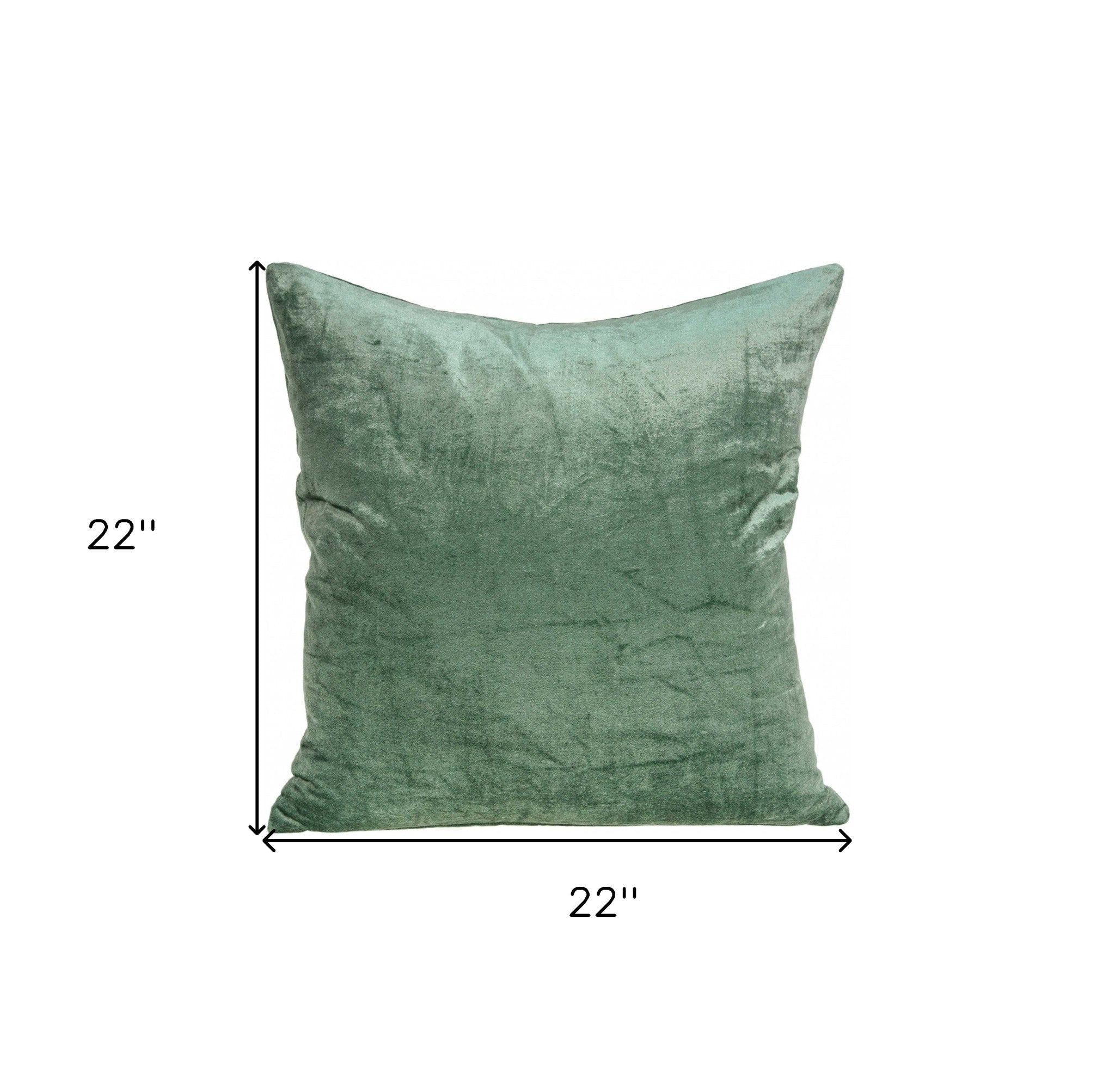 22" X 7" X 22" Transitional Green Solid Pillow Cover With Poly Insert