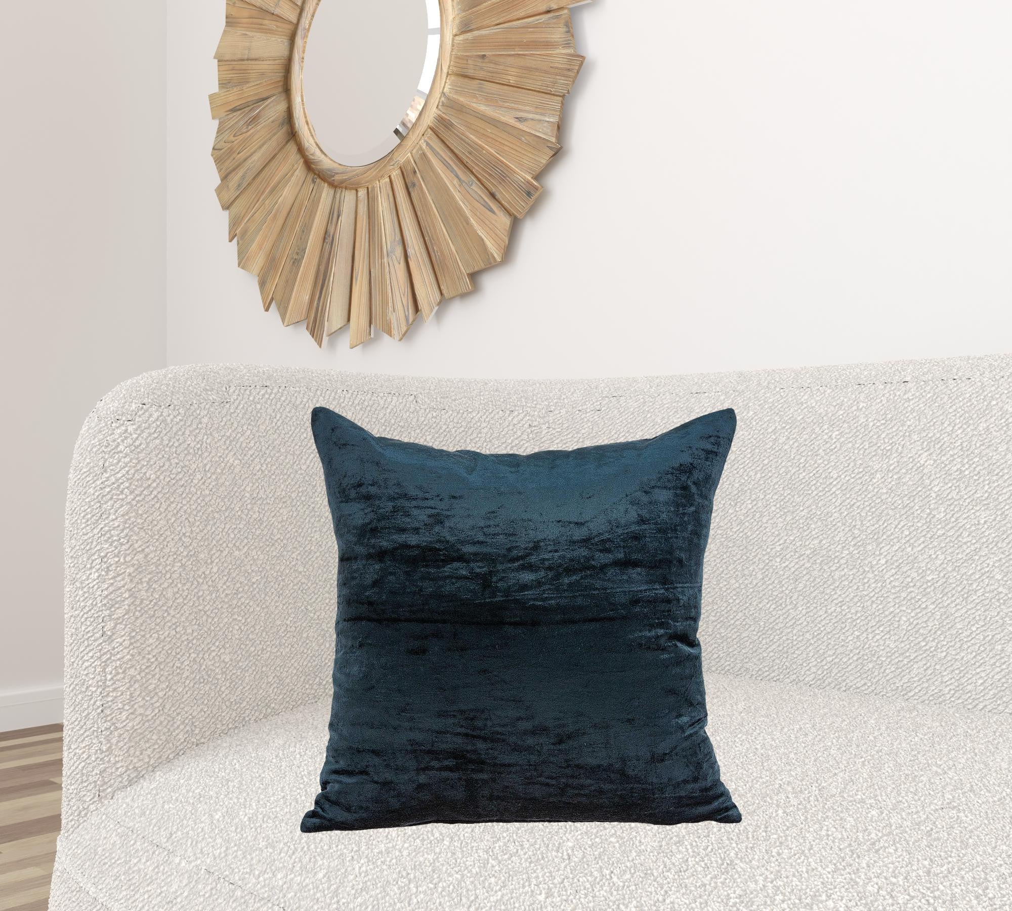 22" X 7" X 22" Transitional Dark Blue Solid Pillow Cover With Poly Insert