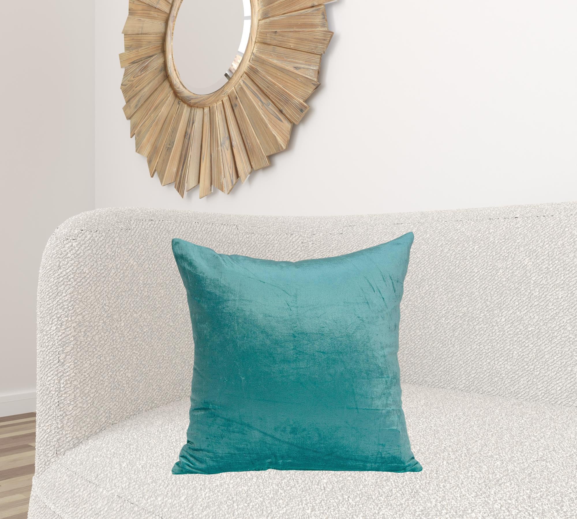 22" X 7" X 22" Transitional Aqua Solid Pillow Cover With Poly Insert