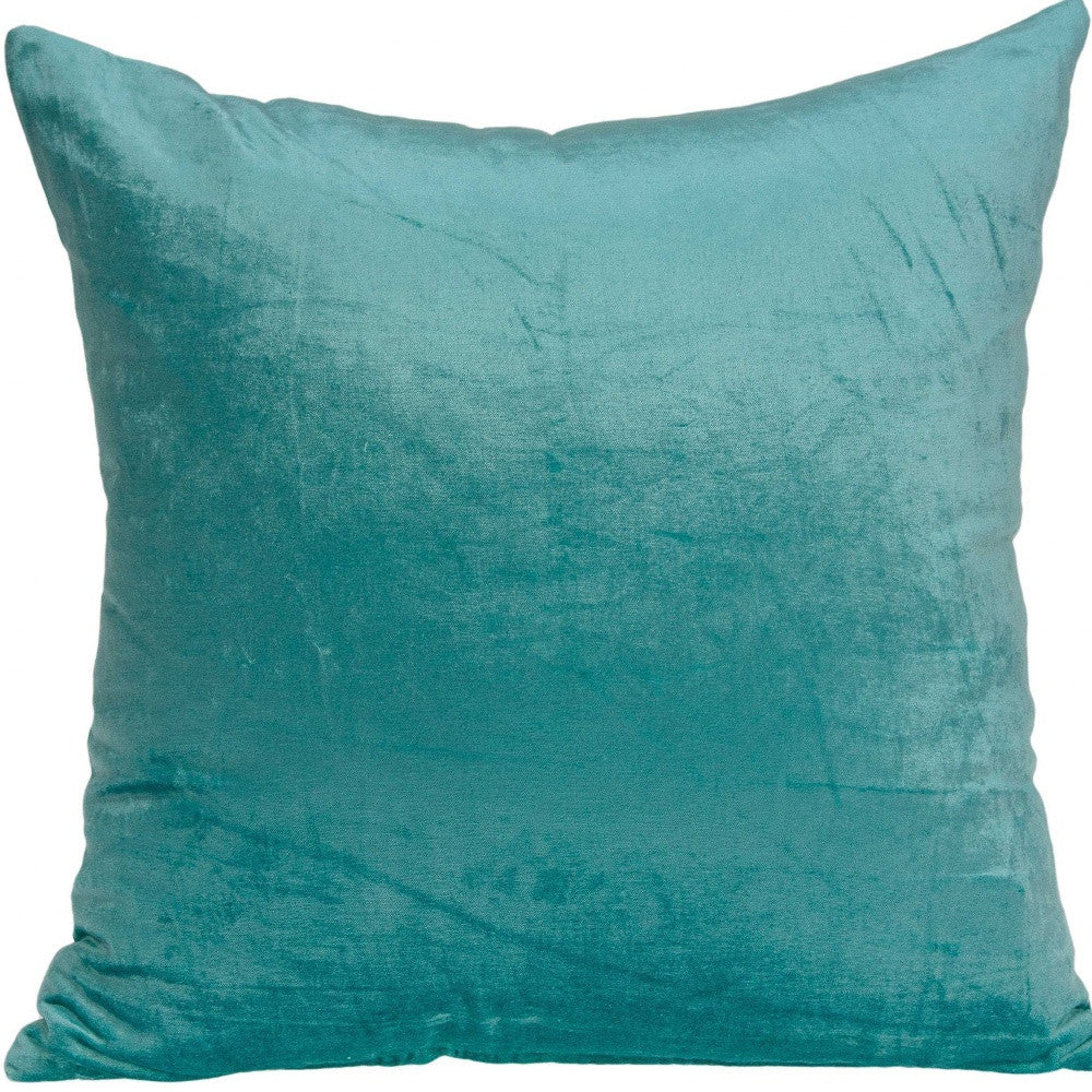 22" X 7" X 22" Transitional Aqua Solid Pillow Cover With Poly Insert