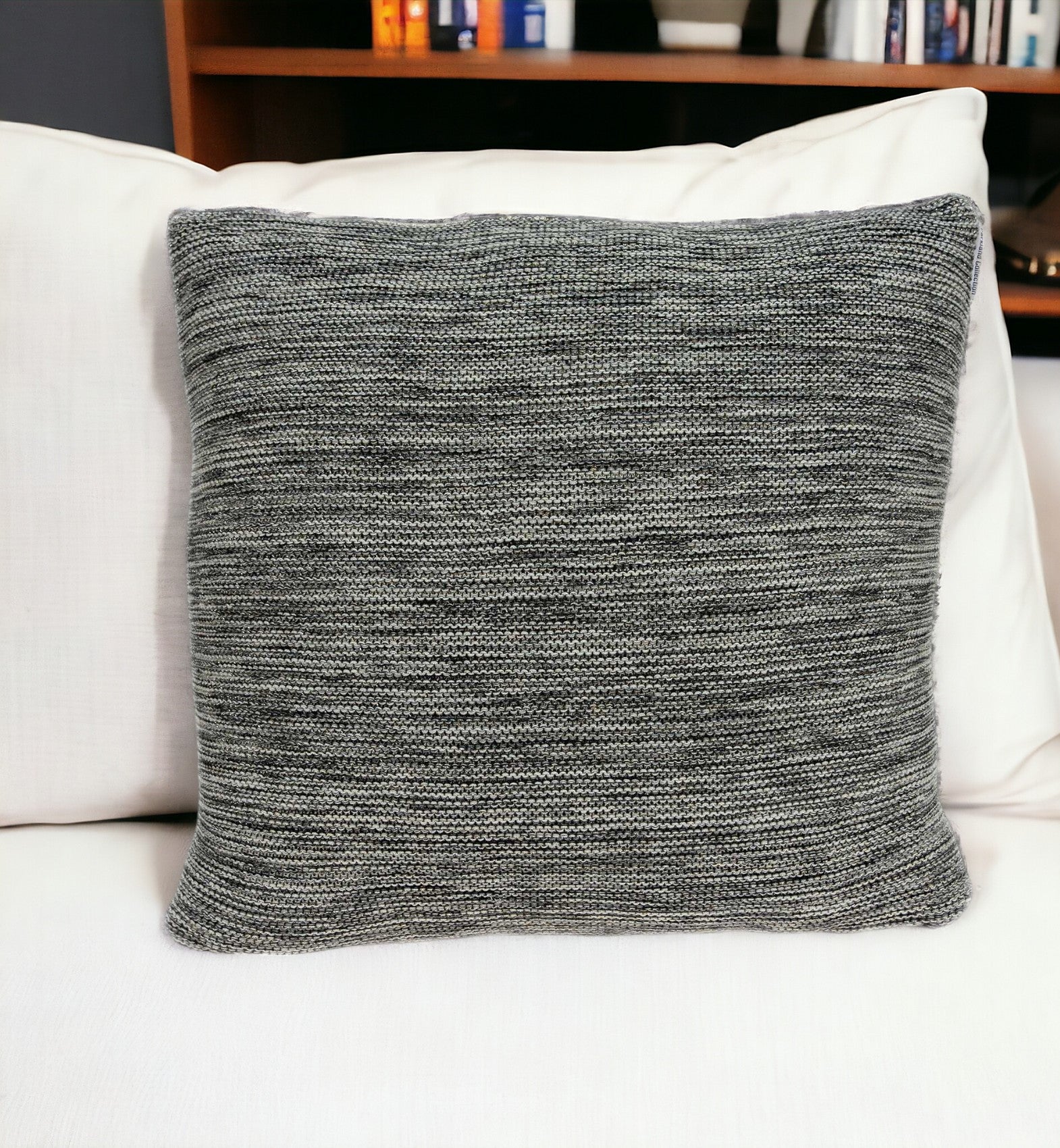 20" Gray Woven Cotton Blend Throw Pillow