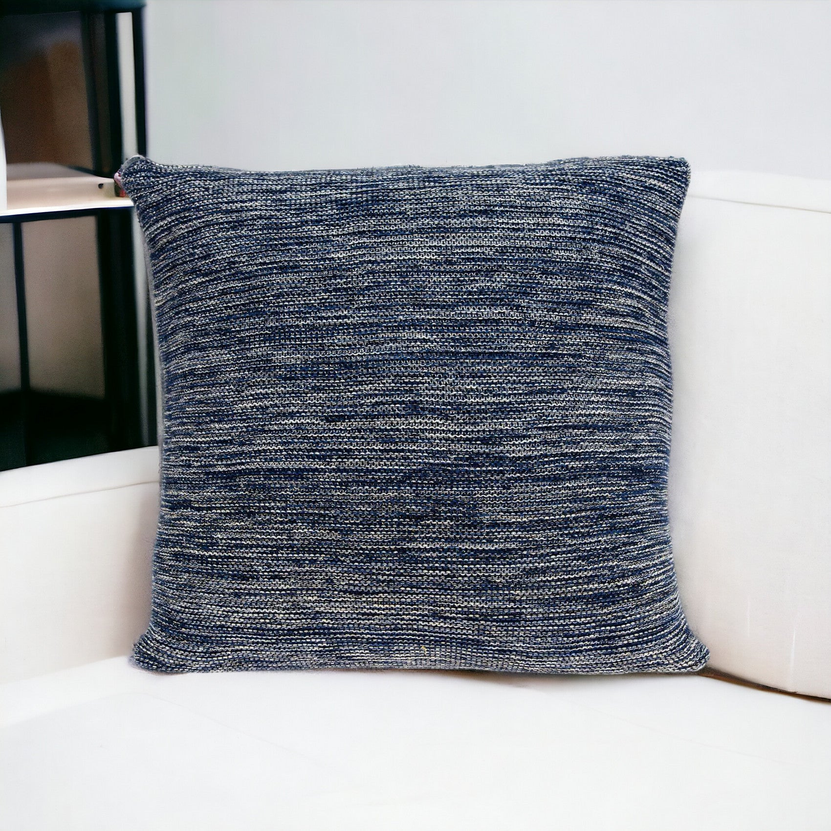 20" Blue Woven Cotton Blend Throw Pillow