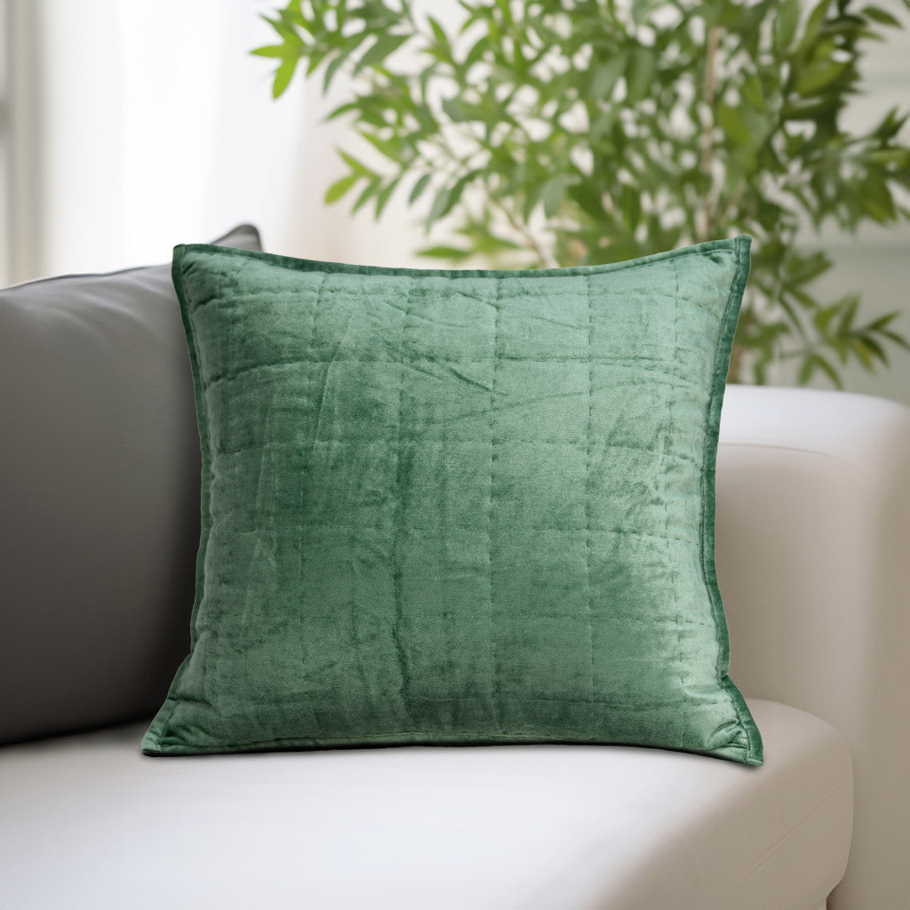 20" X 7" X 20" Transitional Green Solid Quilted Pillow Cover With Poly Insert