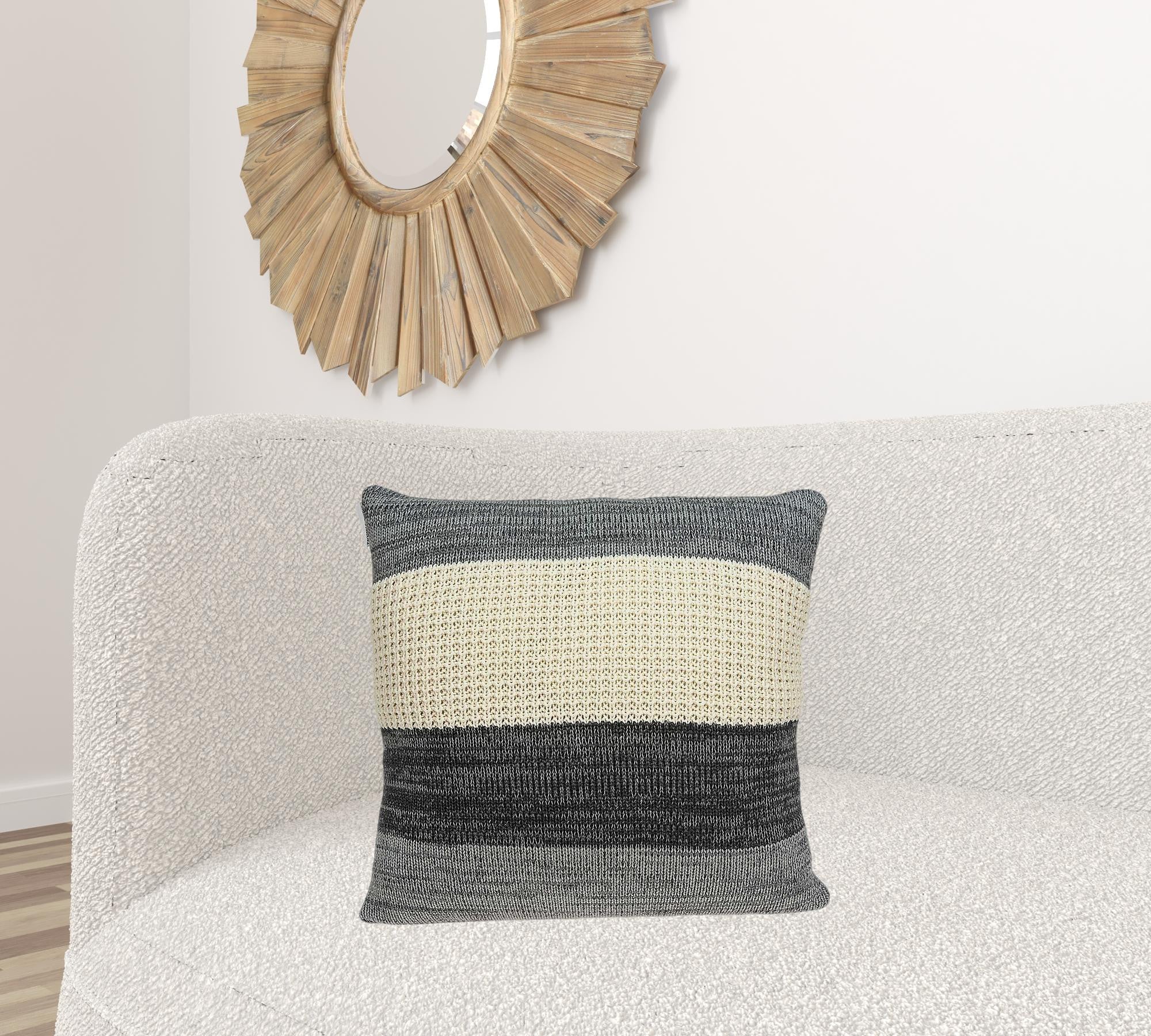 20" X 7" X 20" Transitional Cream And Gray Pillow Cover With Poly Insert