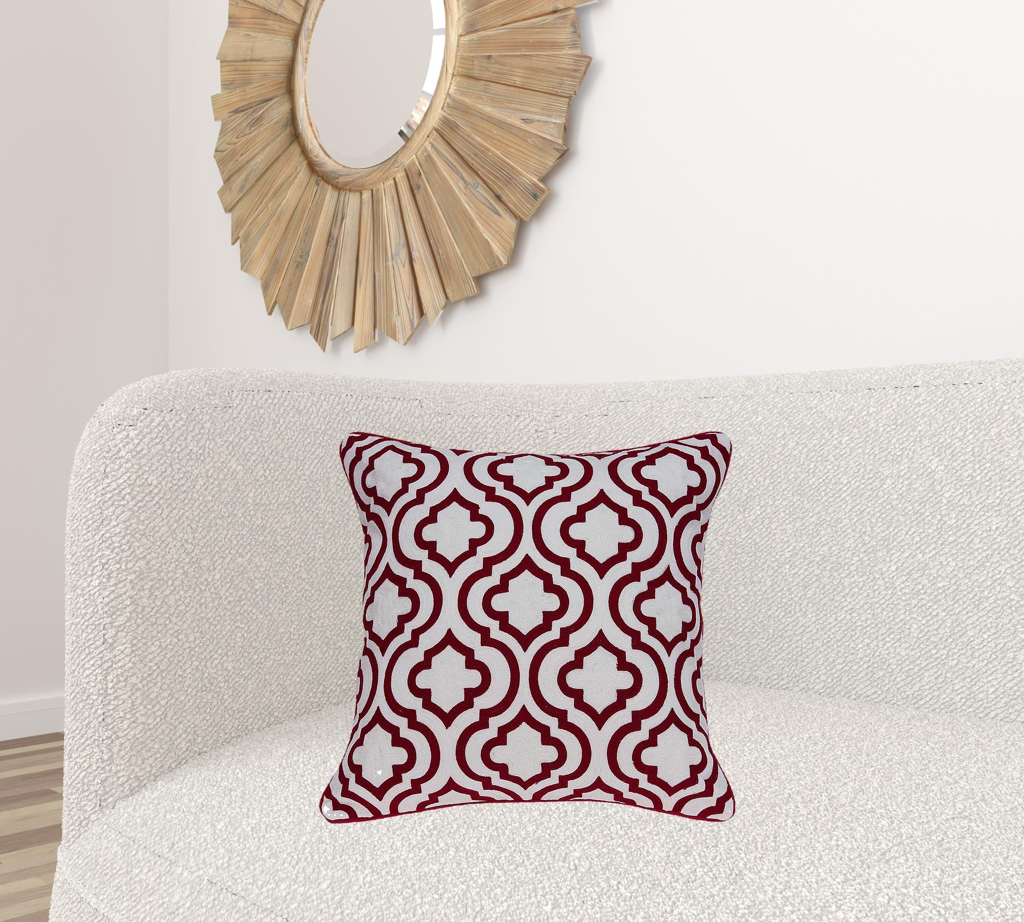 20" X 7" X 20" Transitional Red And White Accent Pillow Cover With Poly Insert