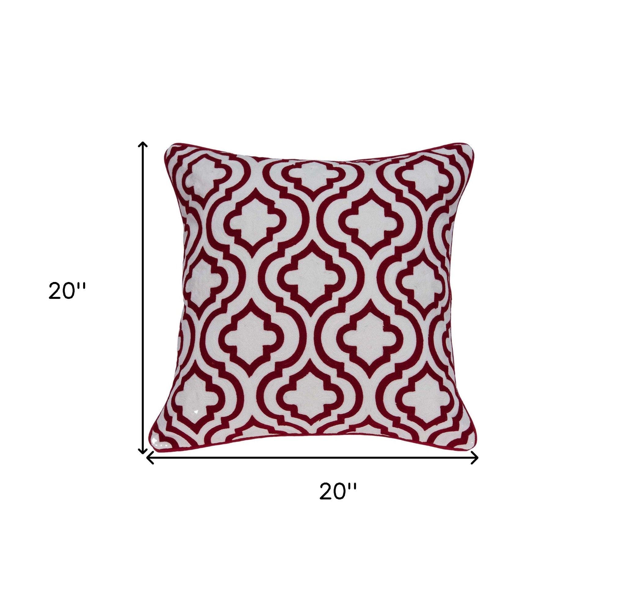 20" X 7" X 20" Transitional Red And White Accent Pillow Cover With Poly Insert