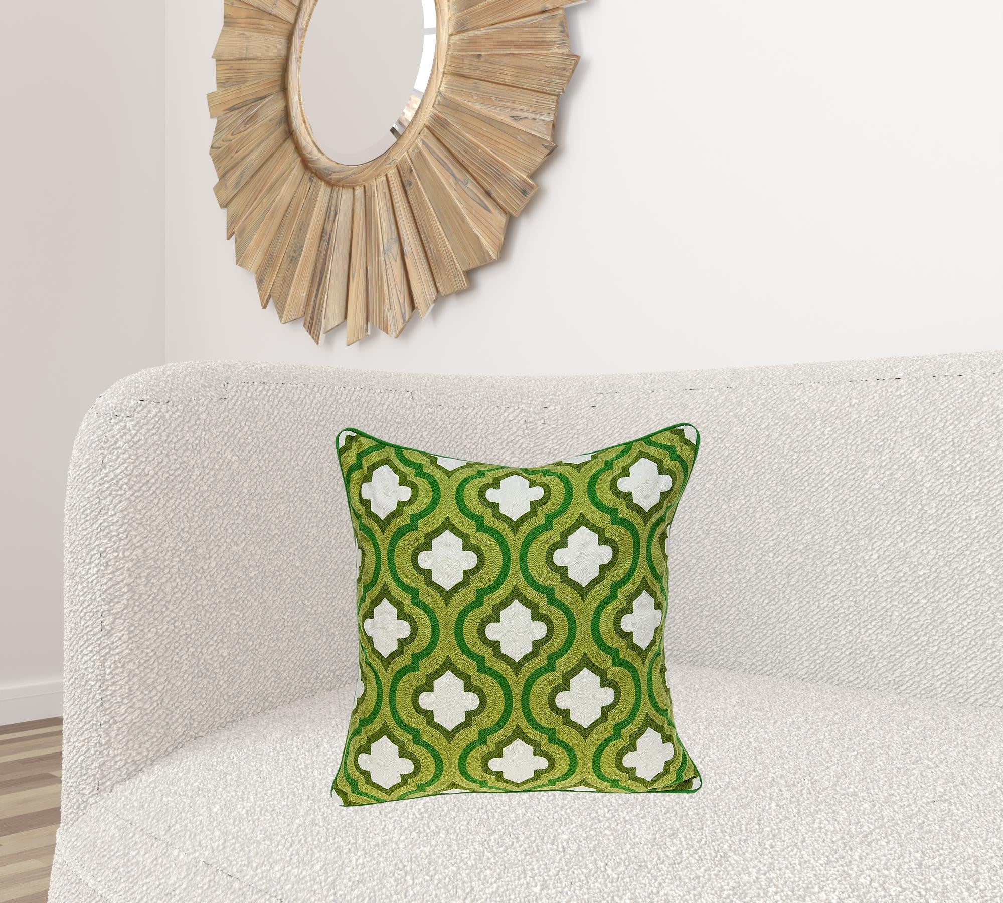 20" X 7" X 20" Cool Traditional Green And White Pillow Cover With Poly Insert