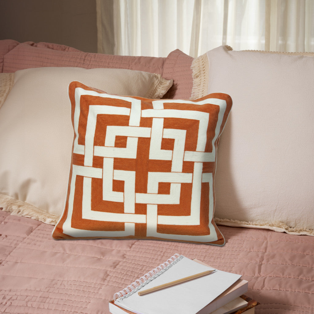 20" X 7" X 20" Transitional Orange And Off White Pillow Cover With Poly Insert