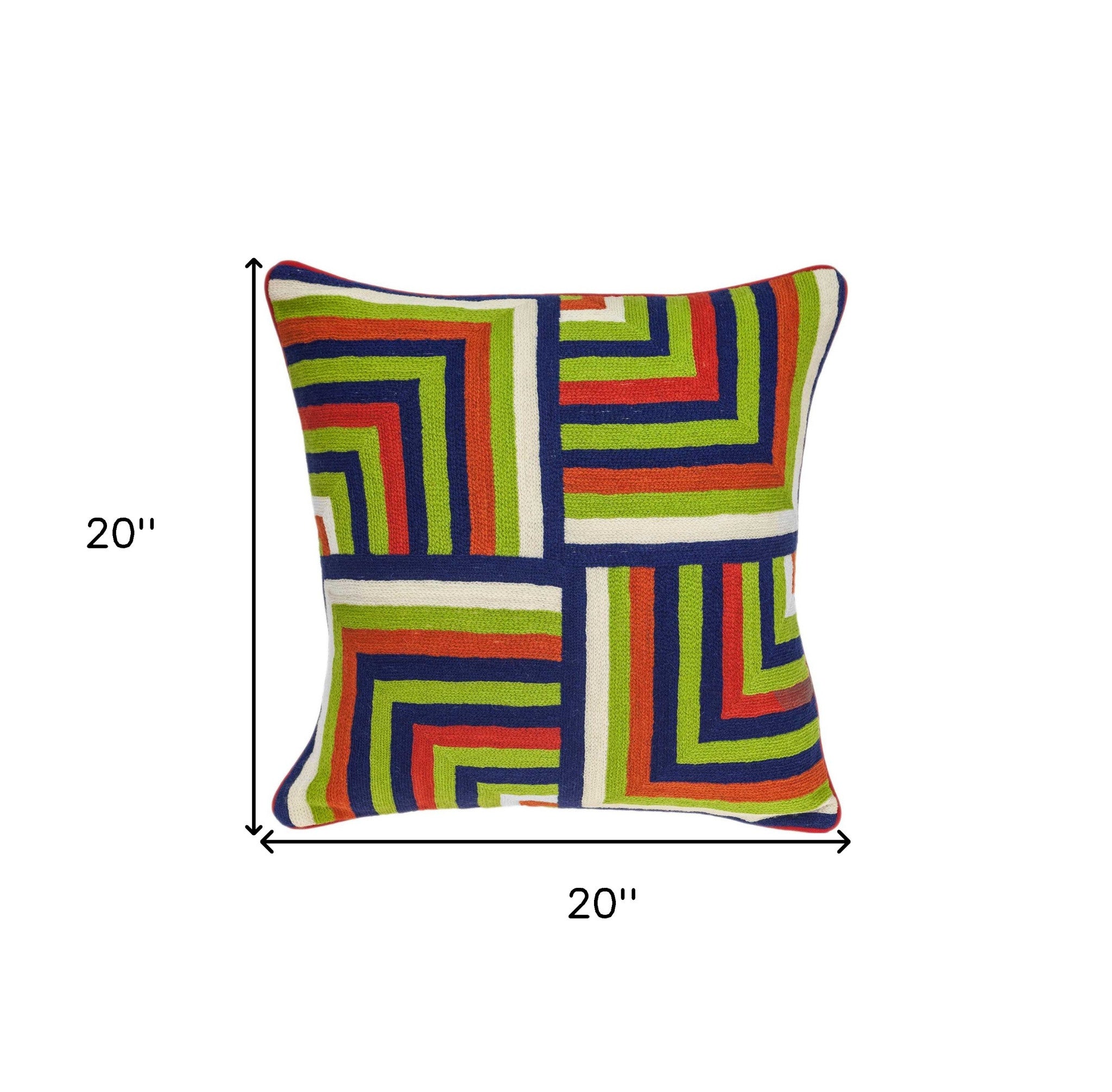 20" X 7" X 20" Handmade Multicolored Accent Pillow Cover With Poly Insert