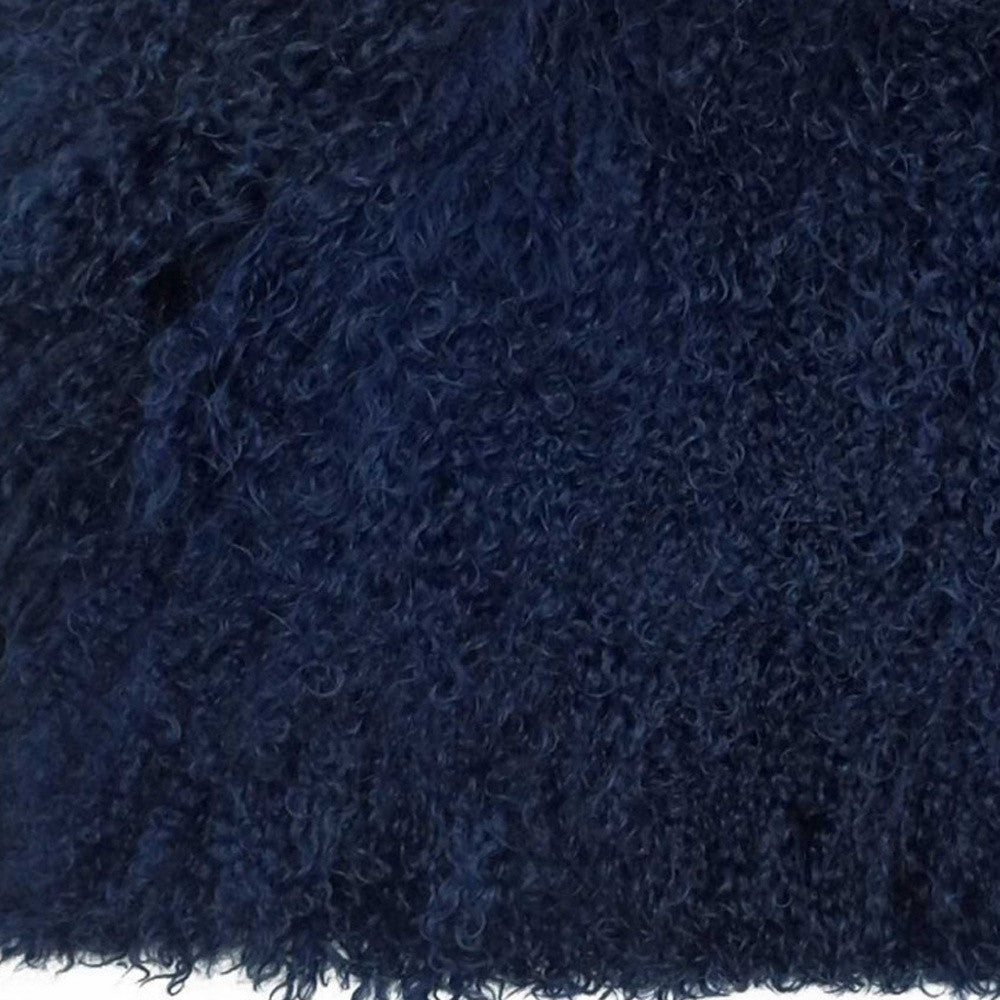 17" Navy Blue Genuine Tibetan Lamb Fur Pillow With Microsuede Backing