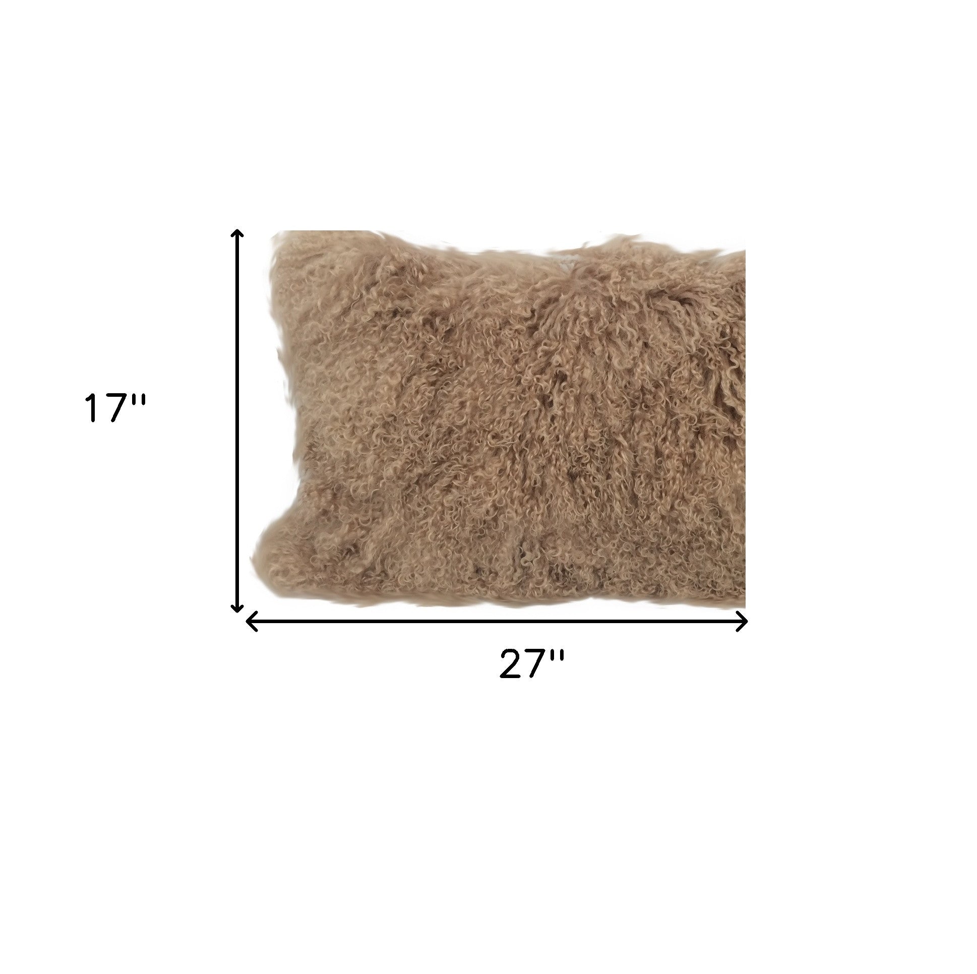 17" Beige Genuine Tibetan Lamb Fur Pillow With Microsuede Backing